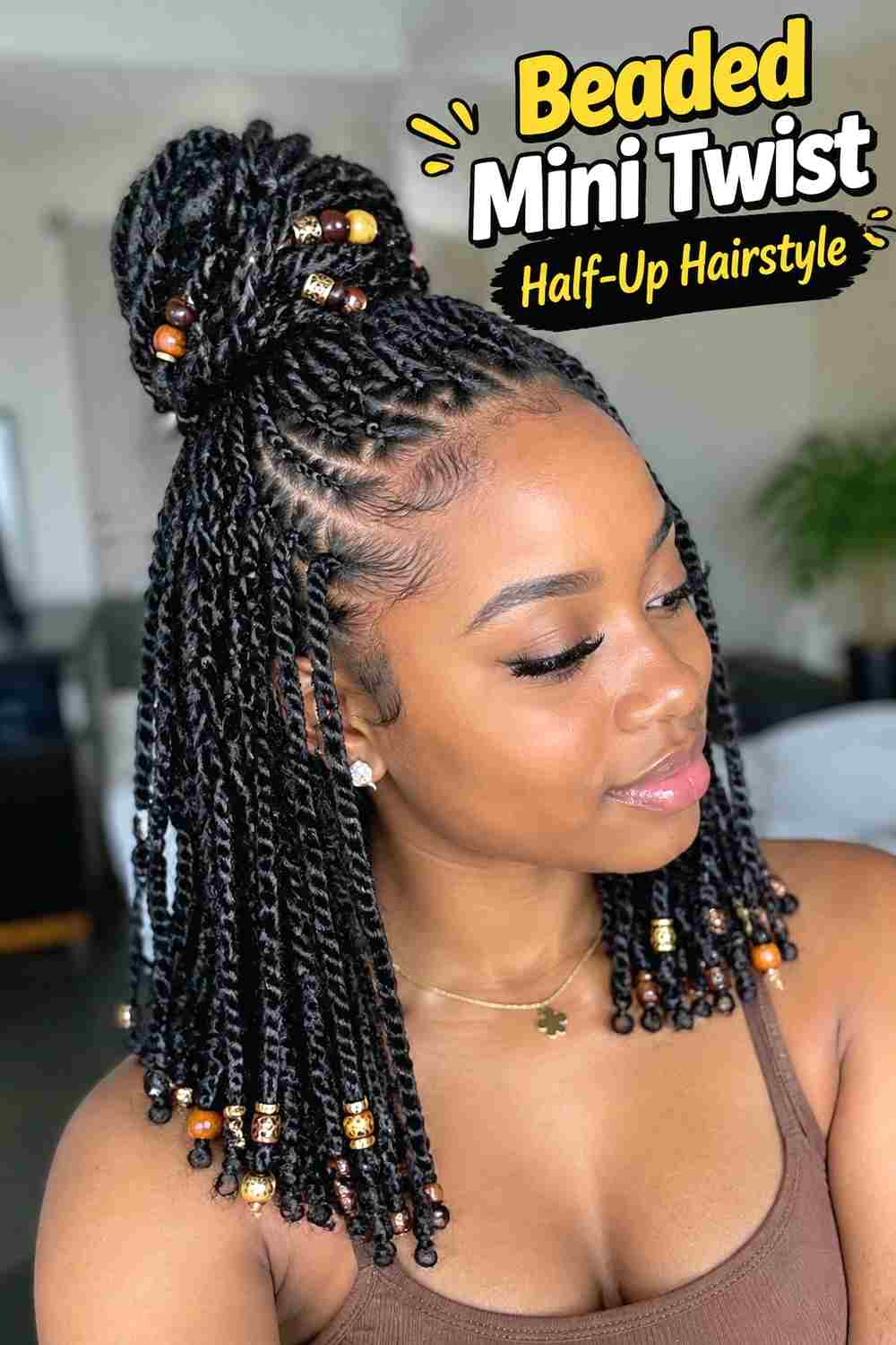 5. Beaded Mini Twist Half Up Hairstyle