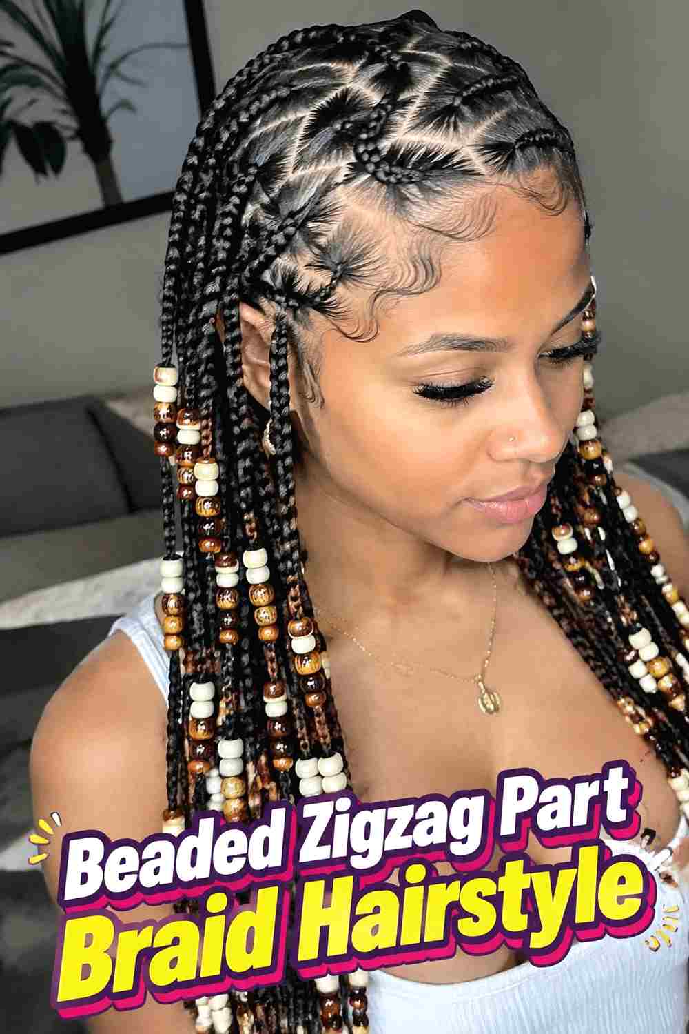 18. Beaded Zigzag Part Braid Hairstyle