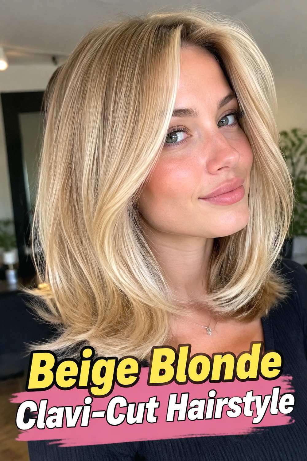 Beige Blonde Clavi-Cut Hairstyle