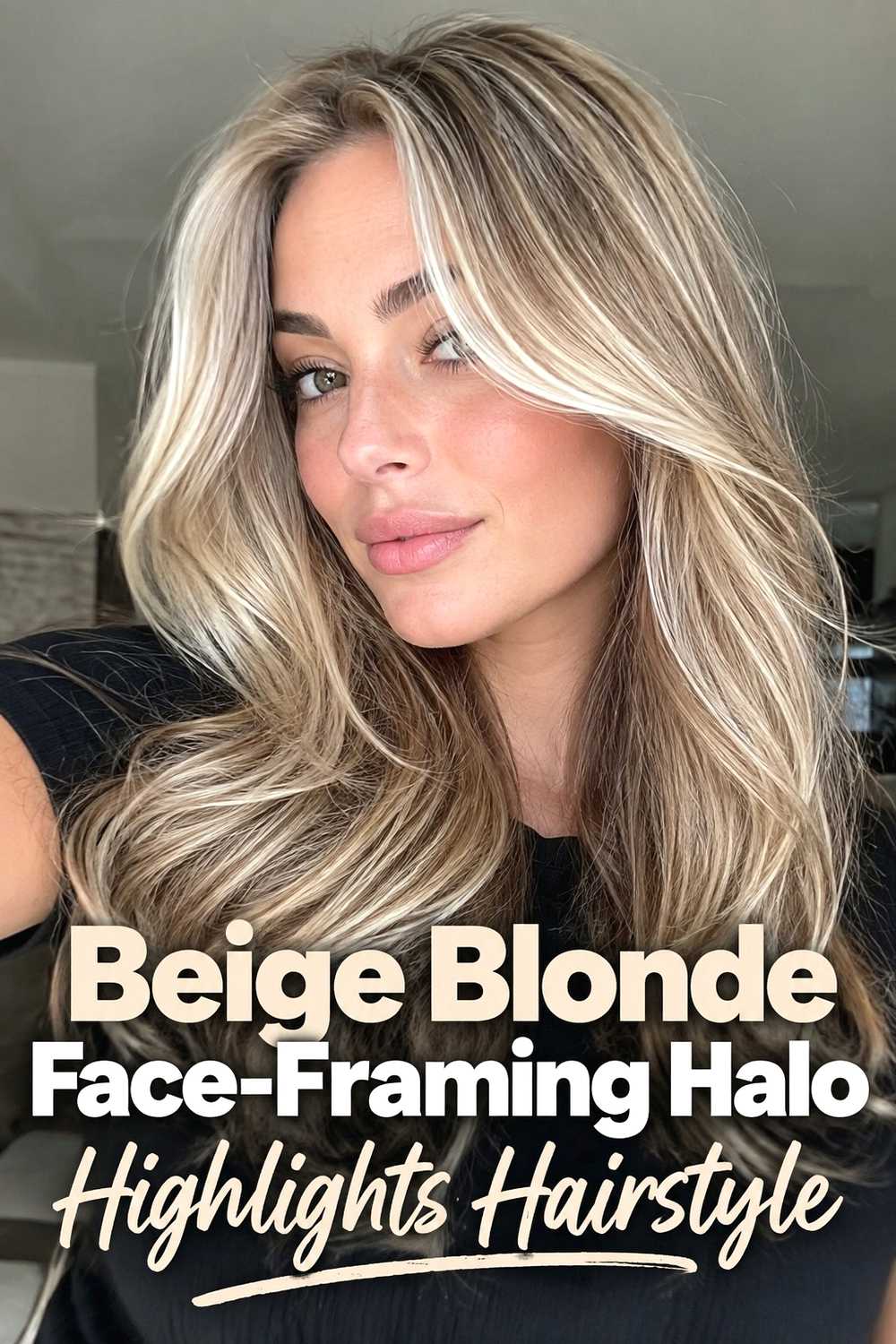 9. Beige Blonde Face Framing Halo Highlights Hairstyle