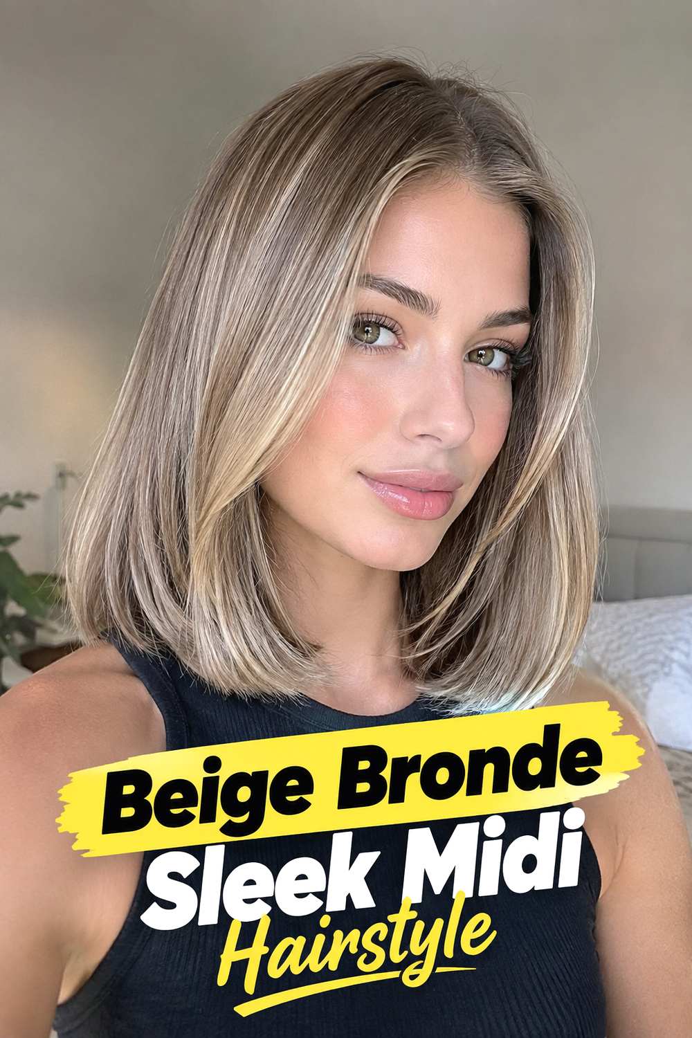 Beige Bronde Sleek Midi Hairstyle