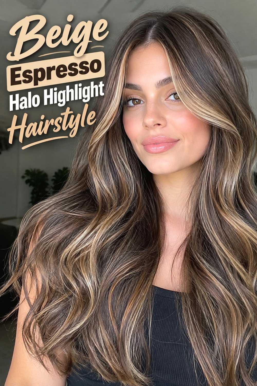 6. Beige Espresso Halo Highlight Hairstyle