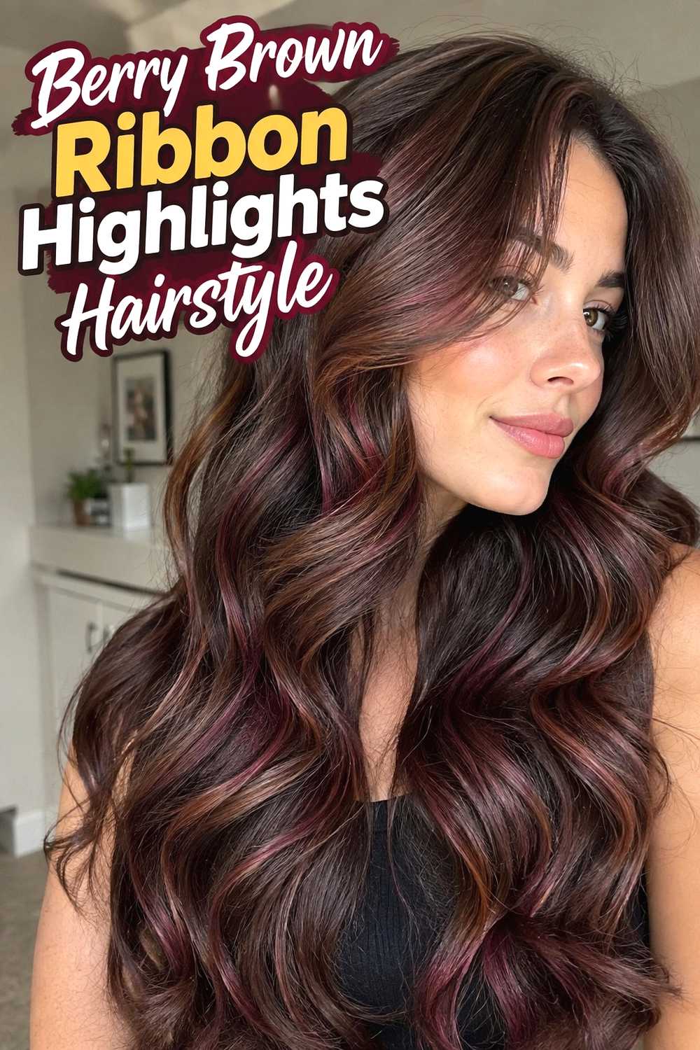 15. Berry Brown Ribbon Highlights Hairstyle
