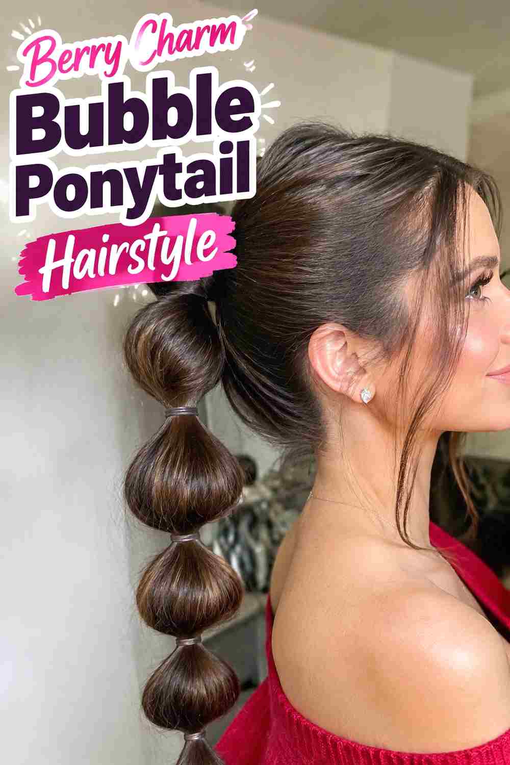16. Berry Charm Bubble Ponytail Hairstyle