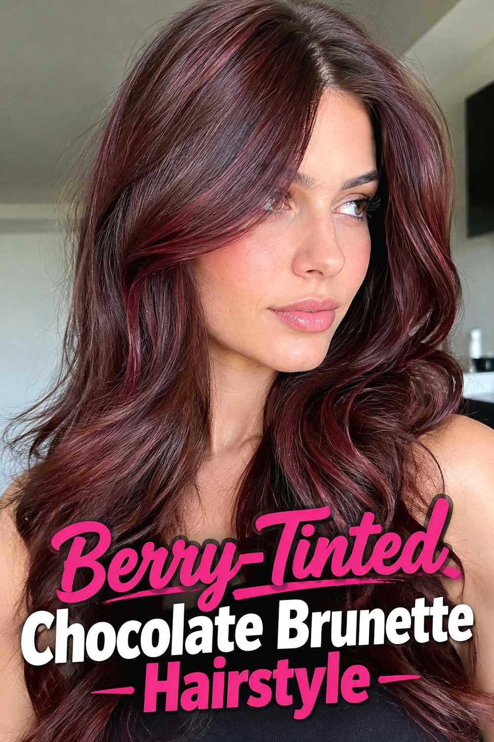 8. Berry Tinted Chocolate Brunette Hairstyle