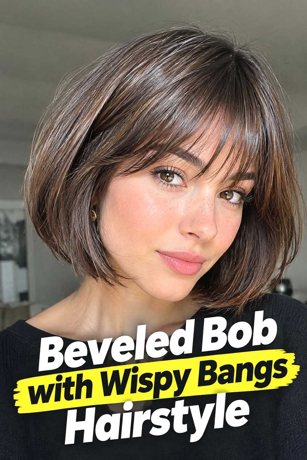 10. Beveled Bob With Wispy Bangs Hairstyle