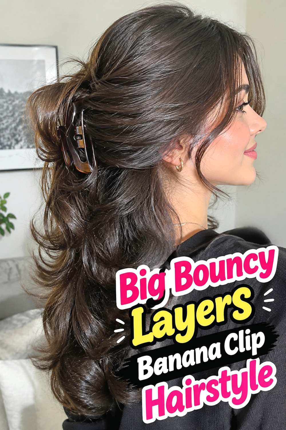 18. Big Bouncy Layers Banana Clip Hairstyle