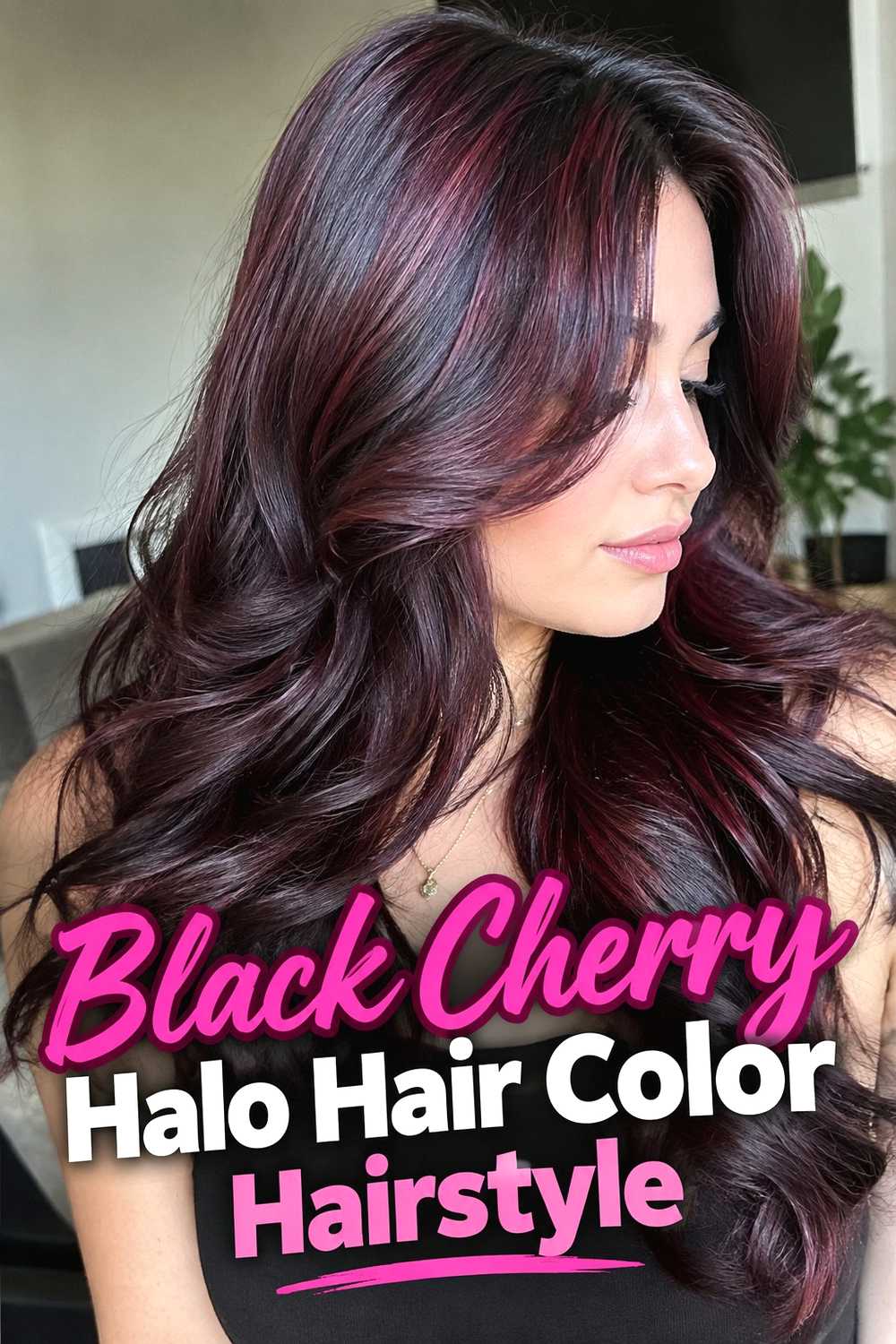 3. Black Cherry Halo Hair Color Hairstyle
