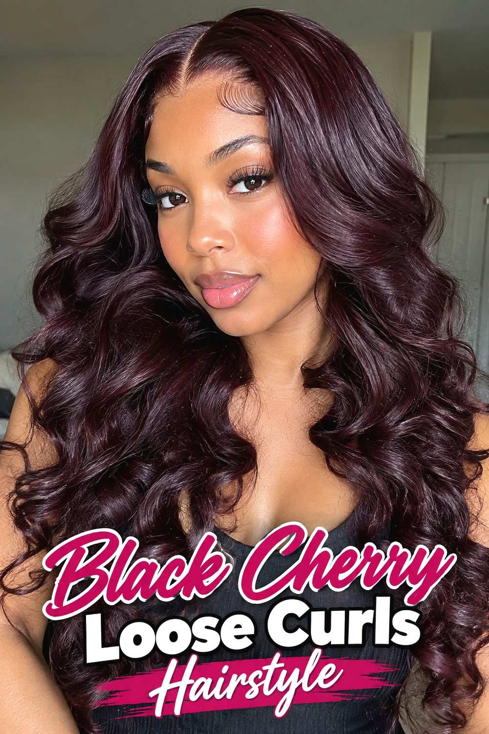 10. Black Cherry Loose Curls Hairstyle