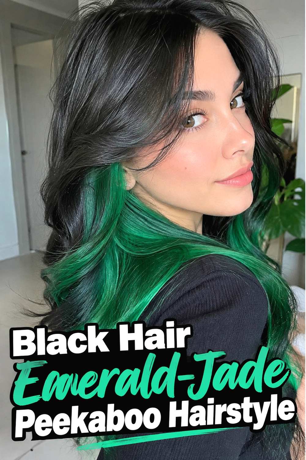 3. Black Hair Emerald Jade Peekaboo Hairstyle