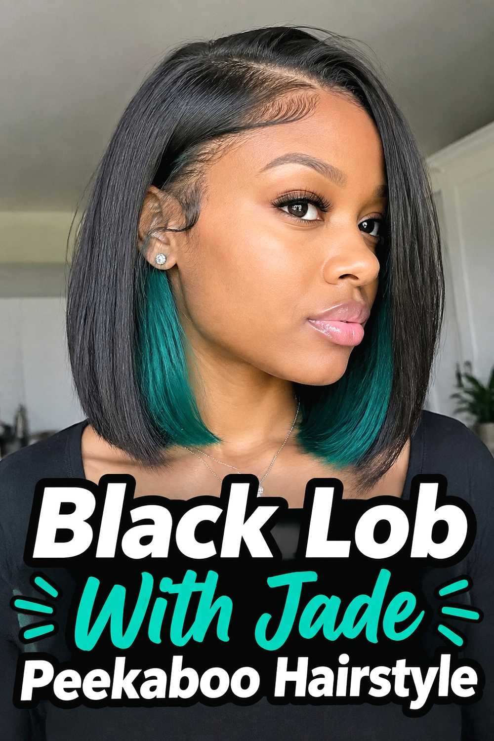 8. Black Lob With Jade Peekaboo Hairstyle