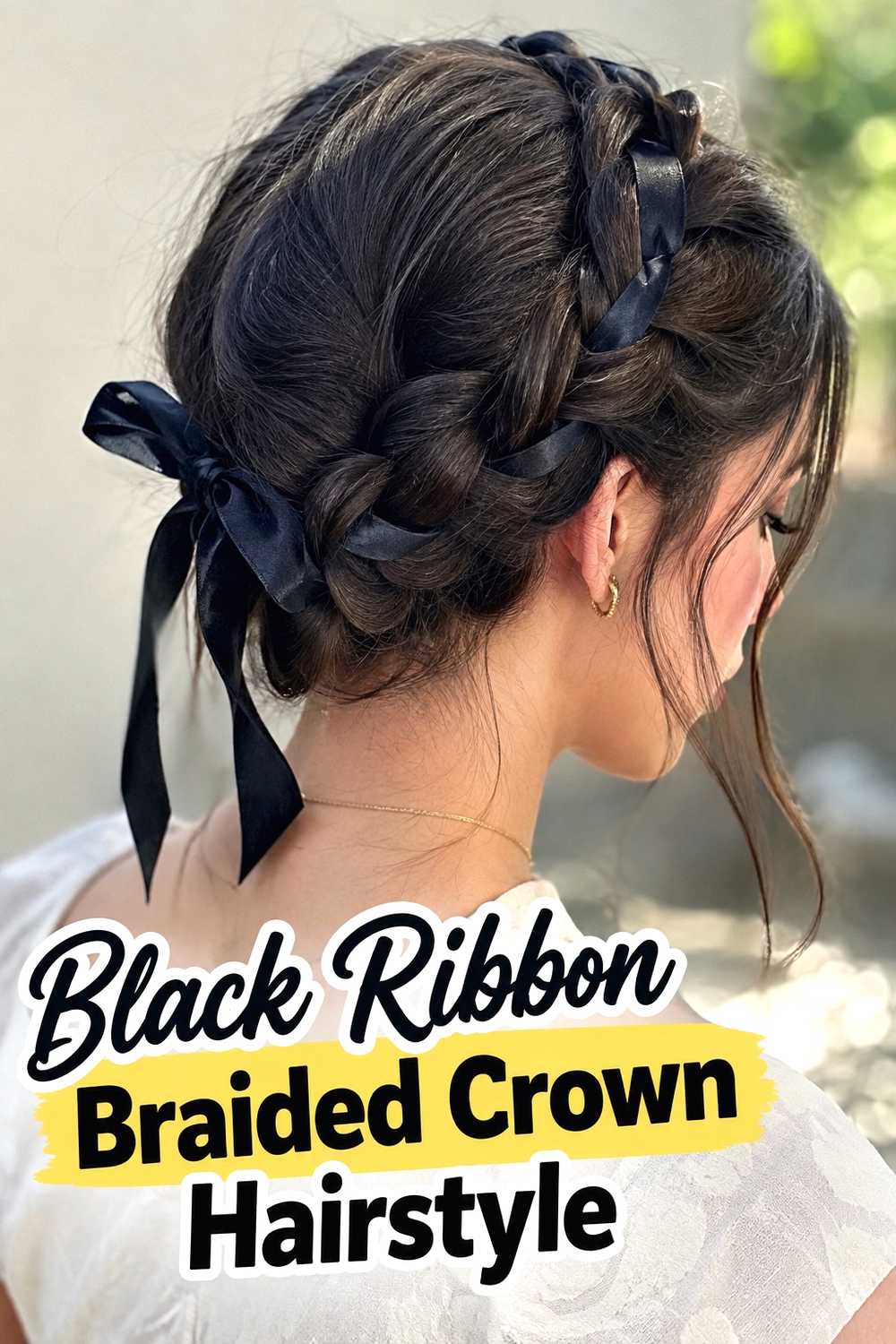 7. Black Ribbon Braided Crown Hairstyle