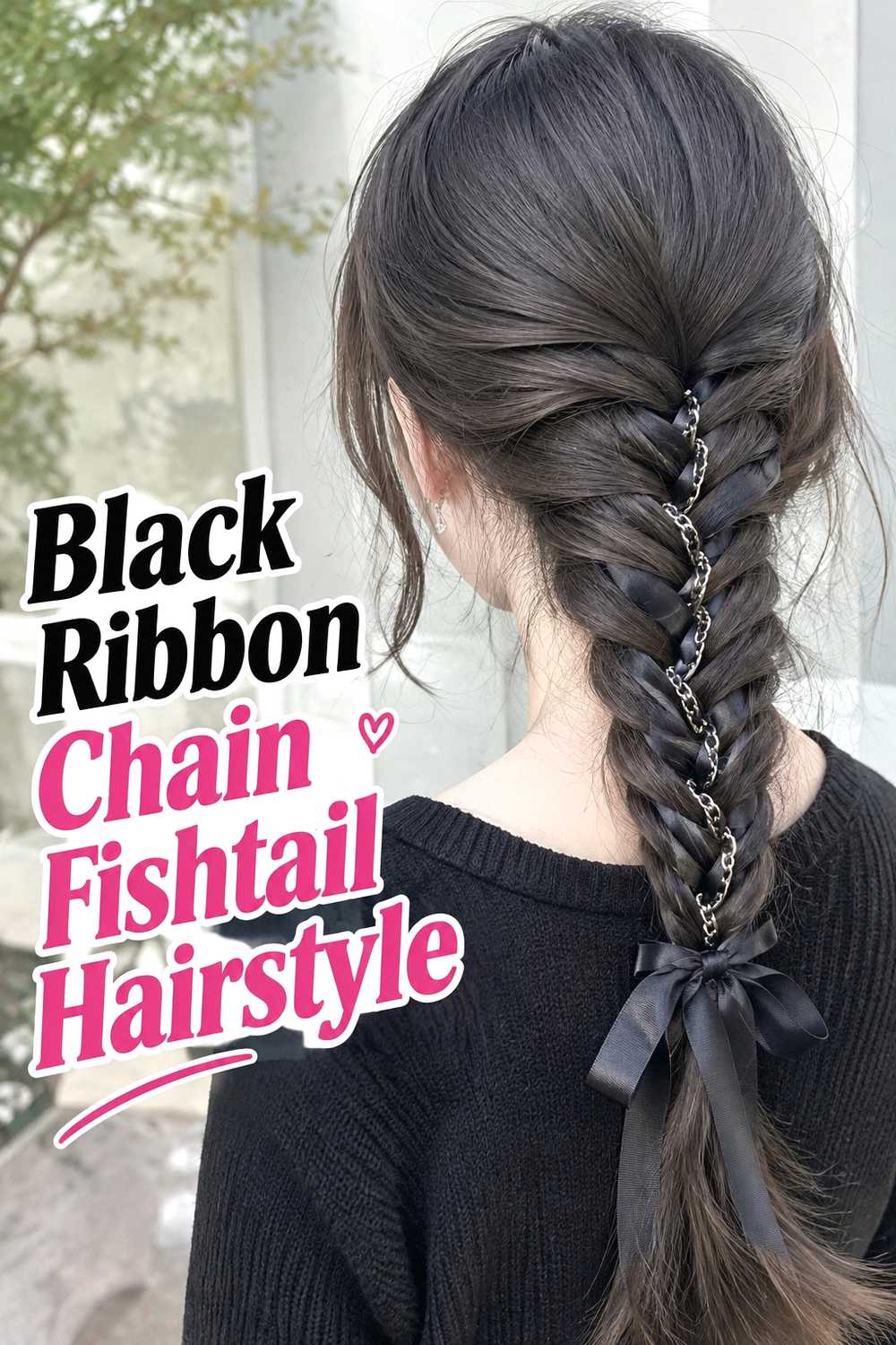 2. Black Ribbon Chain Fishtail Hairstyle