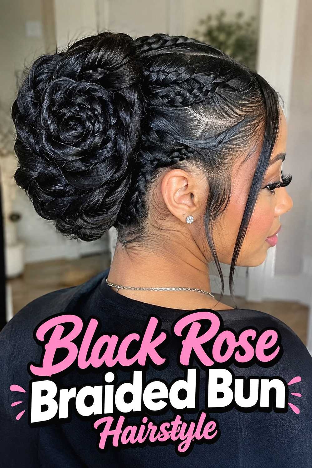 11. Black Rose Braided Bun Hairstyle