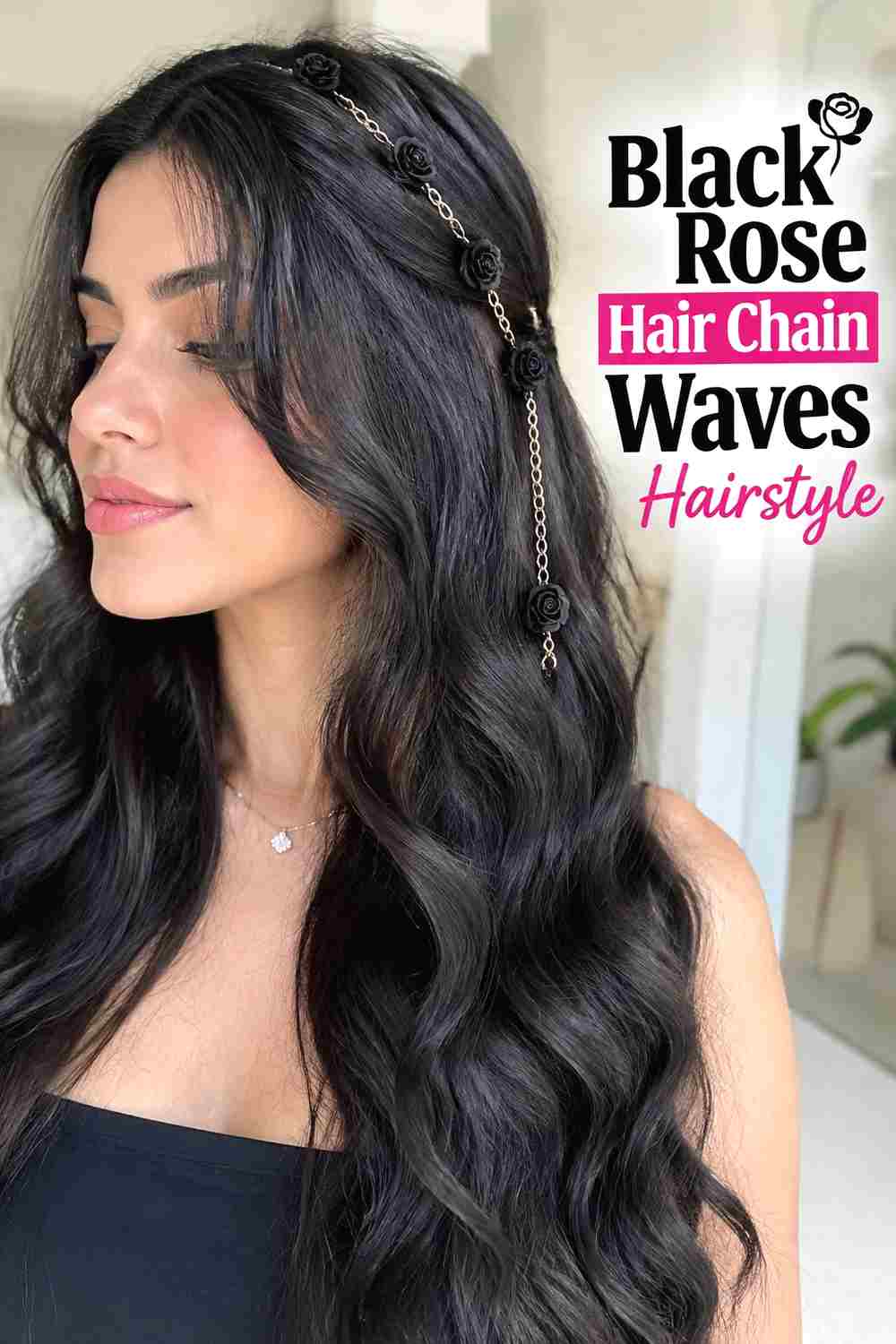 1. Black Rose Hair Chain Waves Hairstyle