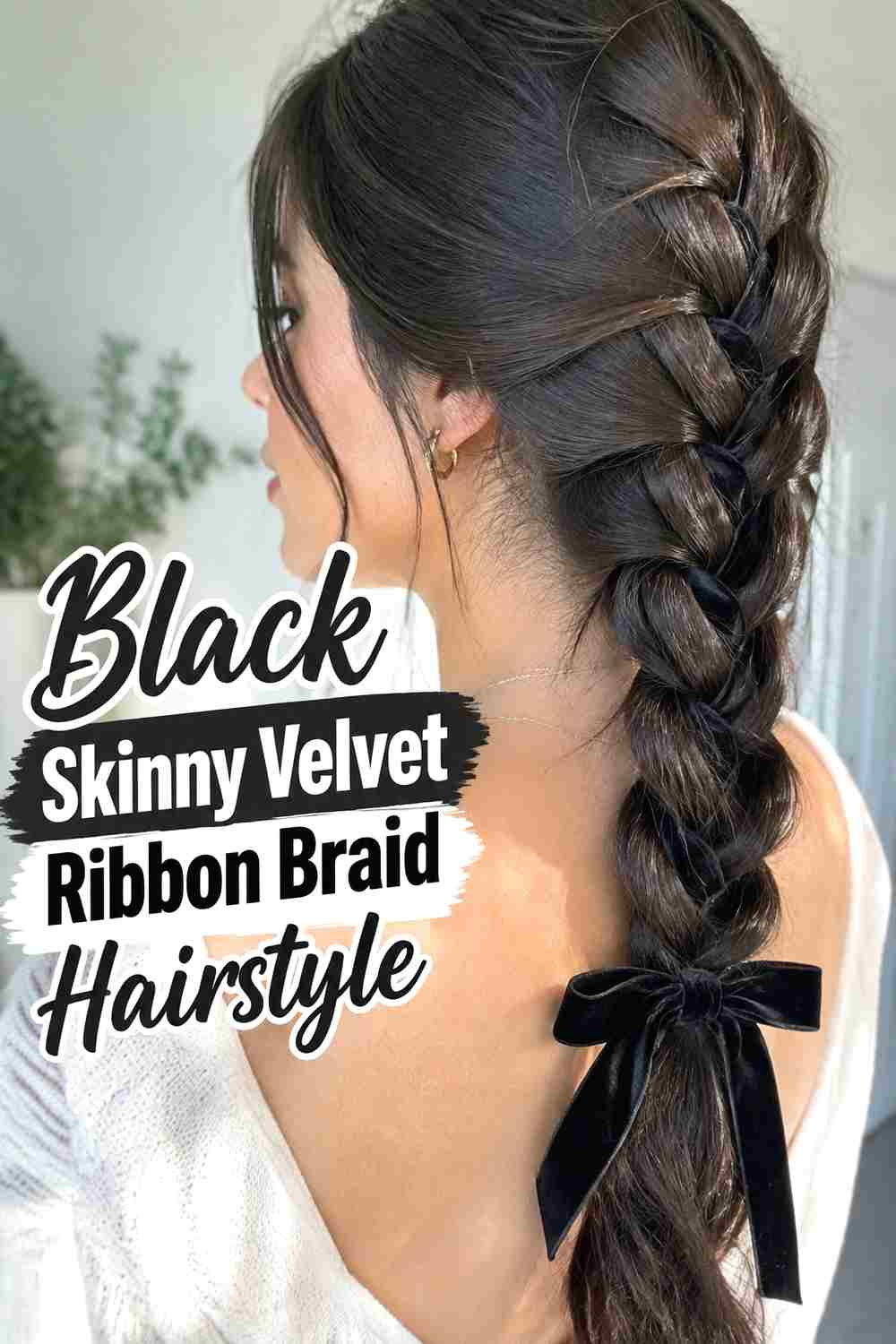 14. Black Skinny Velvet Ribbon Braid Hairstyle