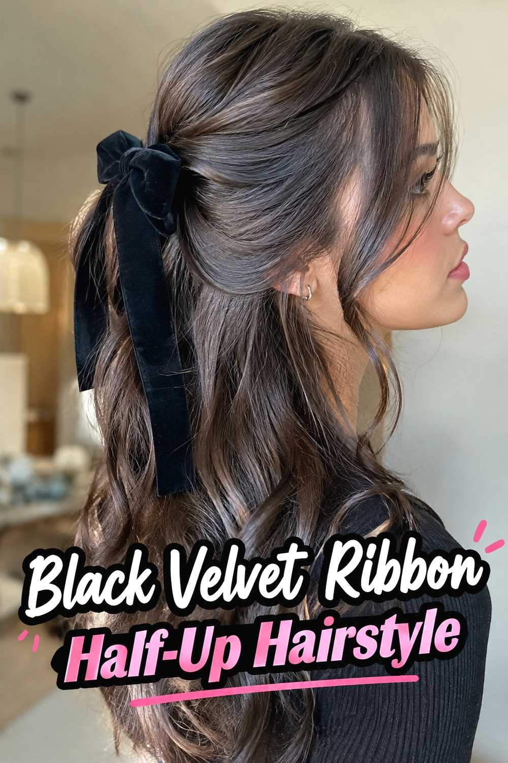 1. Black Velvet Ribbon Half Up Hairstyle