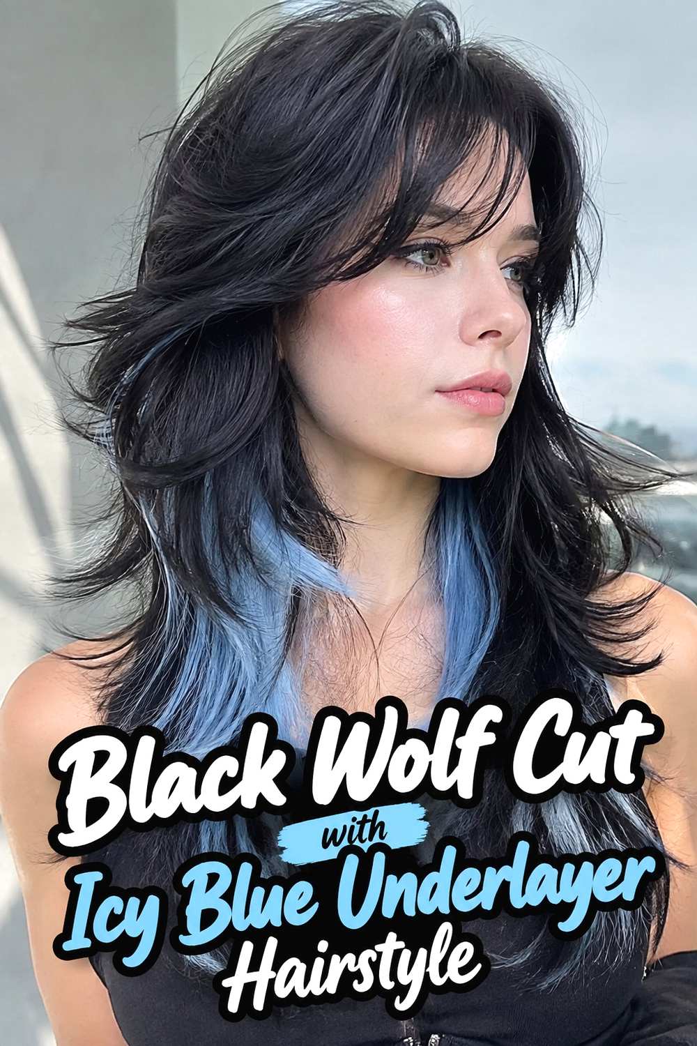 10. Black Wolf Cut With Icy Blue Underlayer Hairstyle