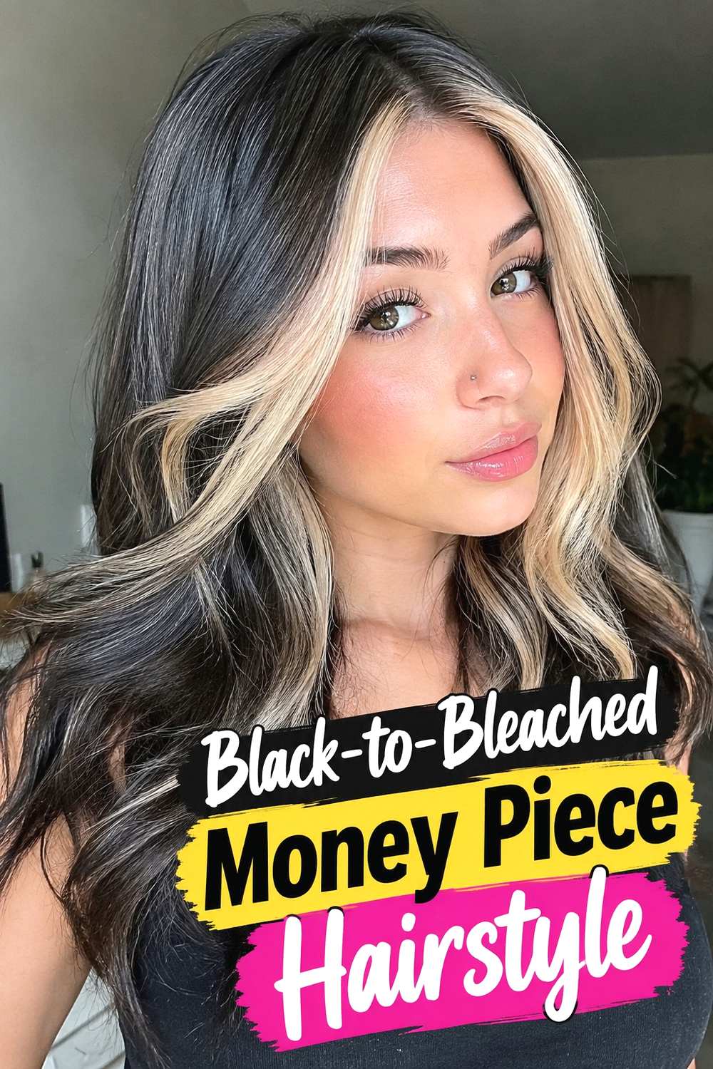 7. Black To Bleached Money Piece Hairstyle