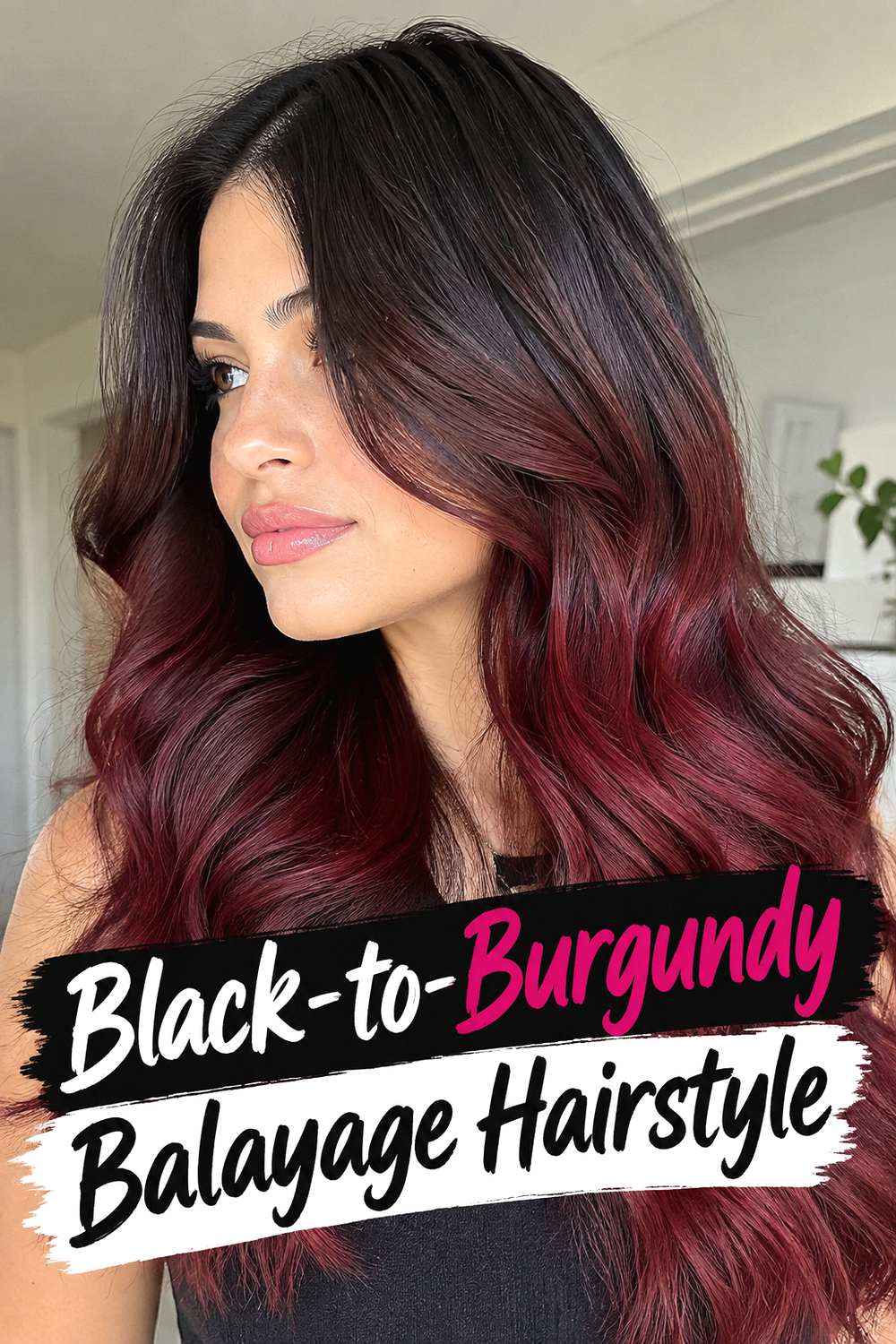 Black-to-Burgundy Balayage Hairstyle