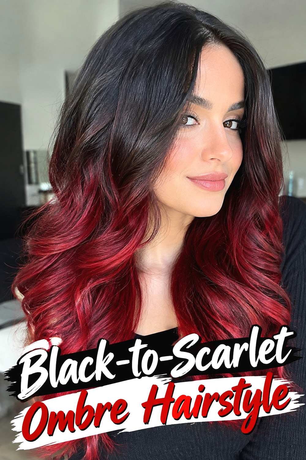 9. Black To Scarlet Ombre Hairstyle