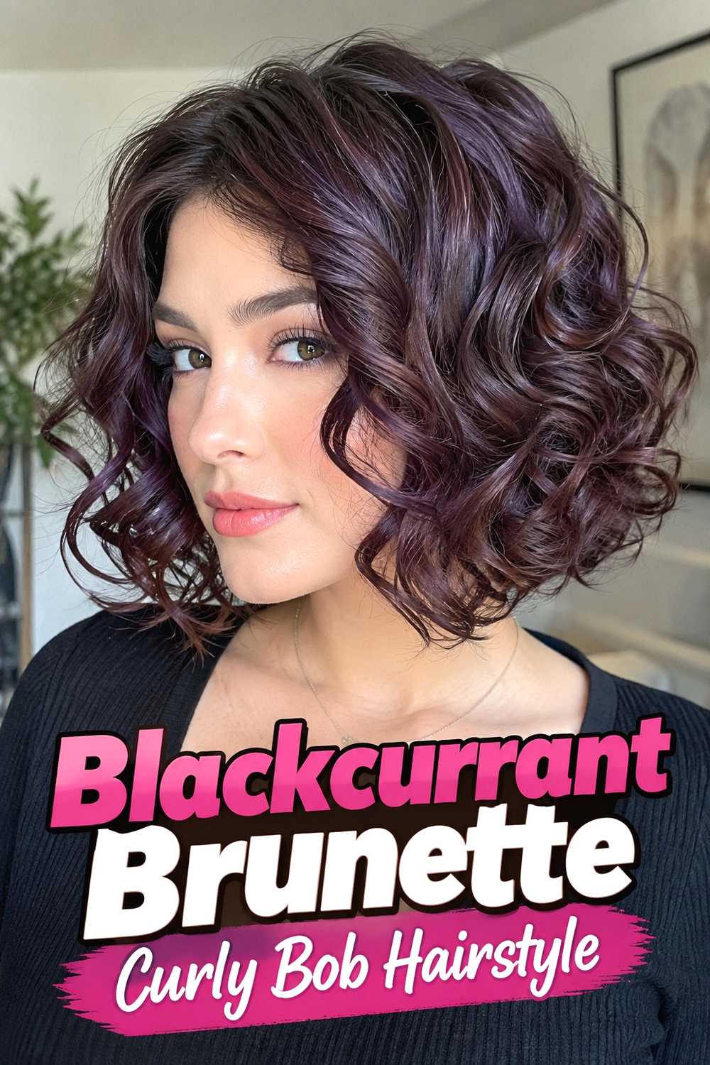 10. Blackcurrant Brunette Curly Bob Hairstyle