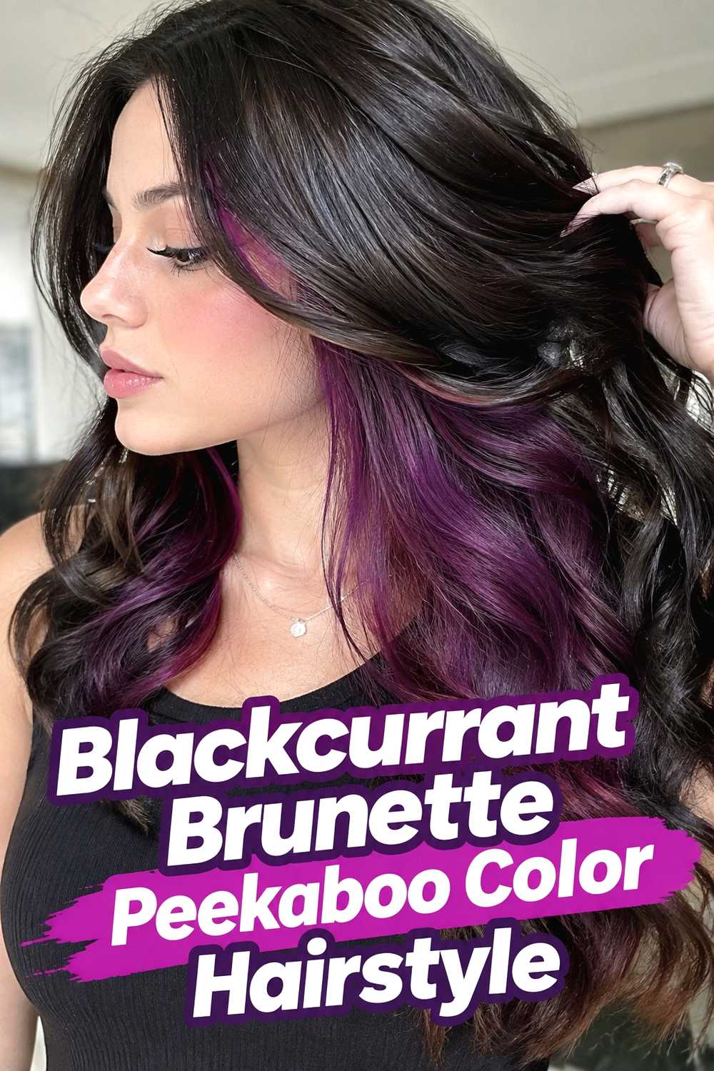 13. Blackcurrant Brunette Peekaboo Color Hairstyle