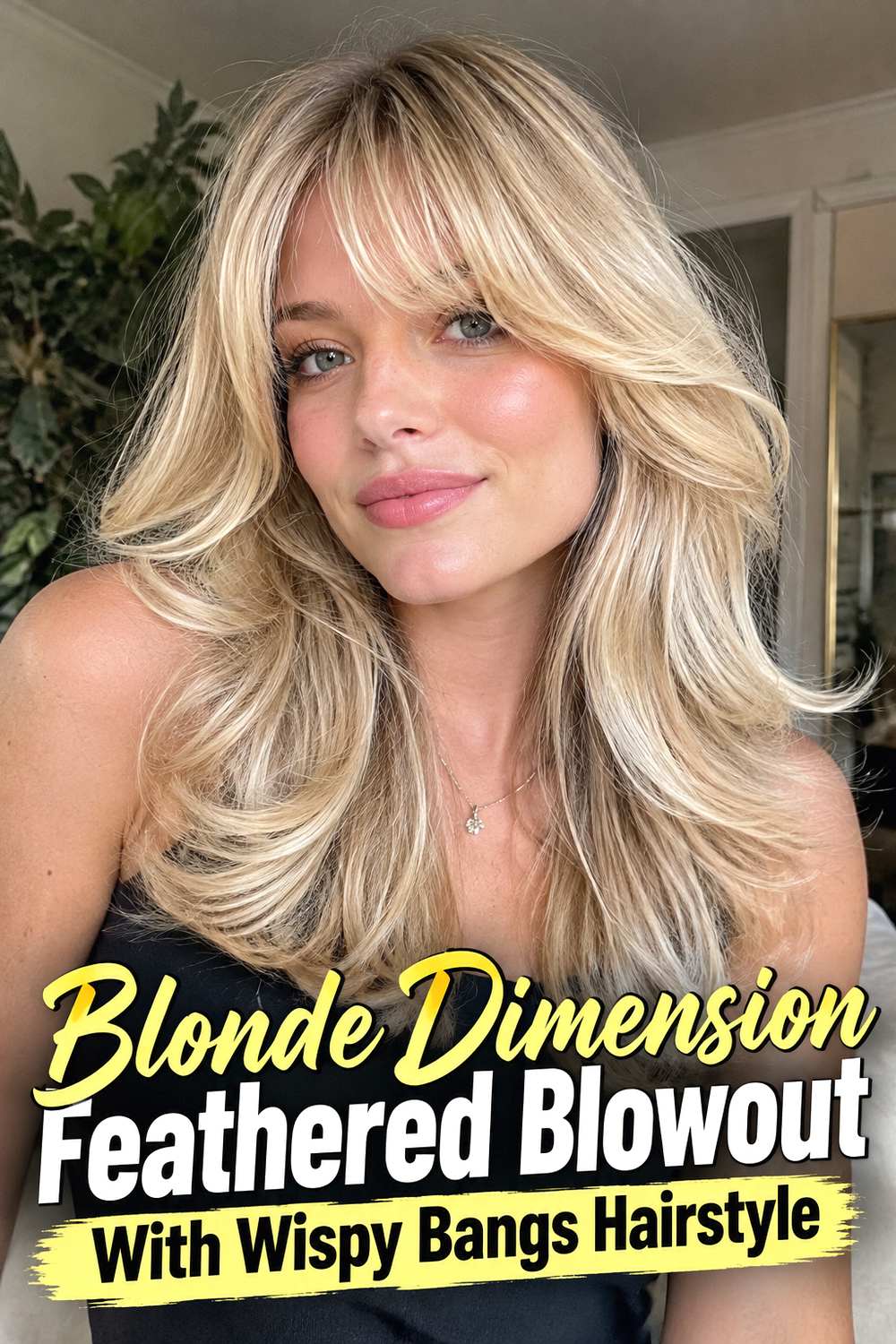 Blonde Dimension Feathered Blowout With Wispy Bangs Hairstyle
