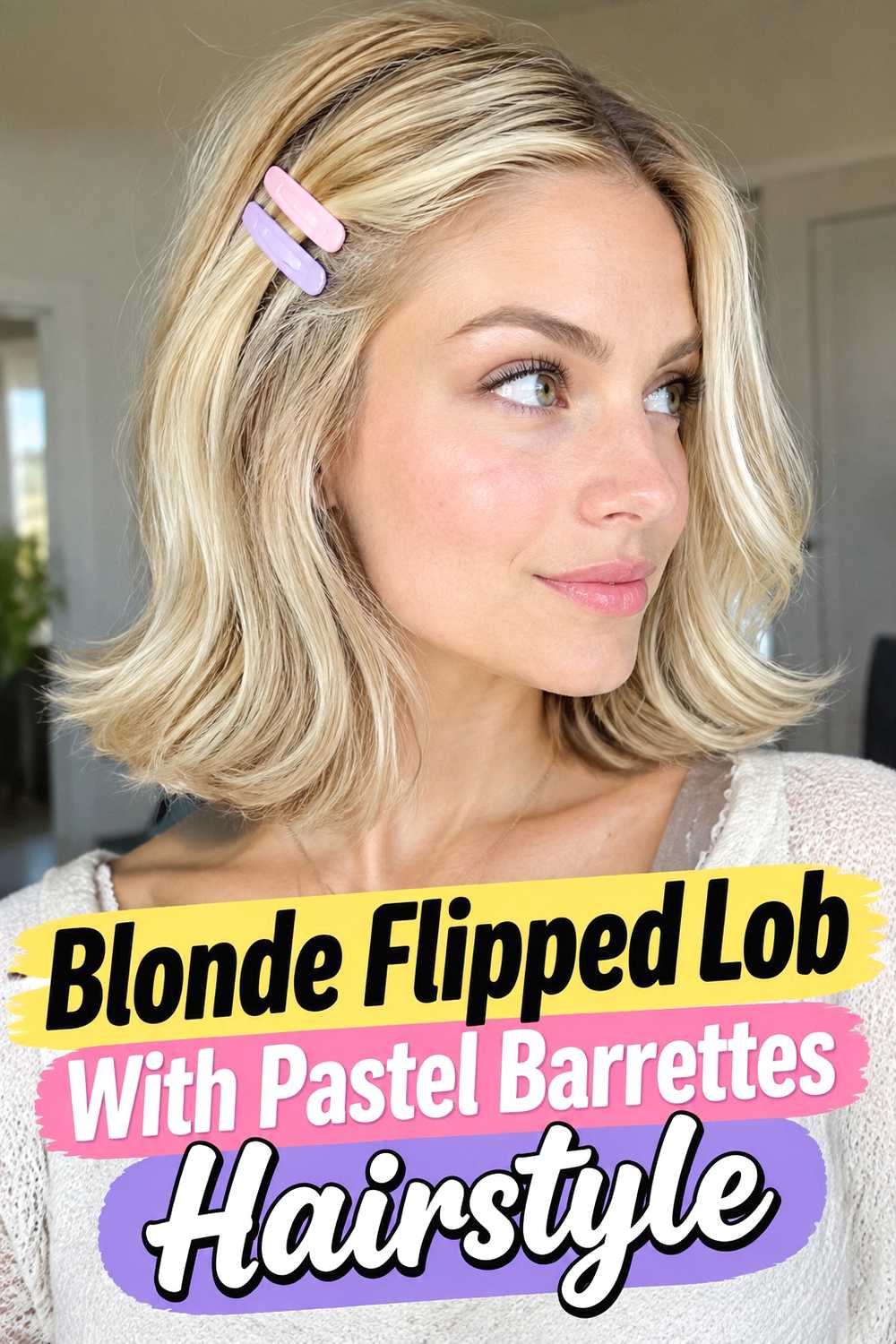12. Blonde Flipped Lob With Pastel Barrettes Hairstyle