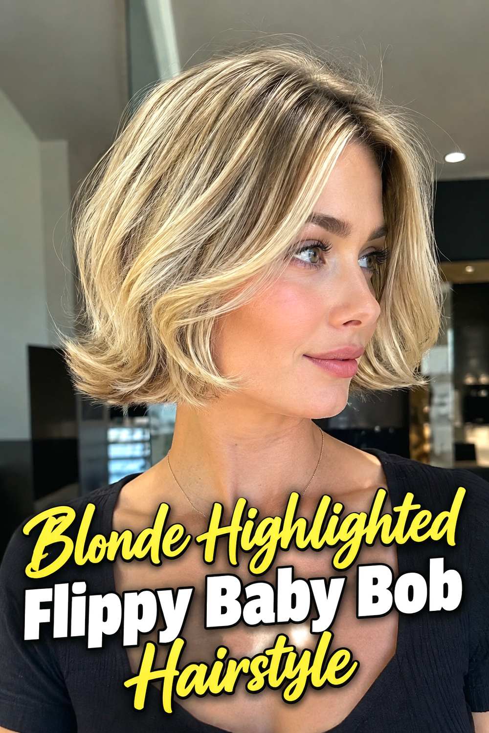 Blonde Highlighted Flippy Baby Bob Hairstyle
