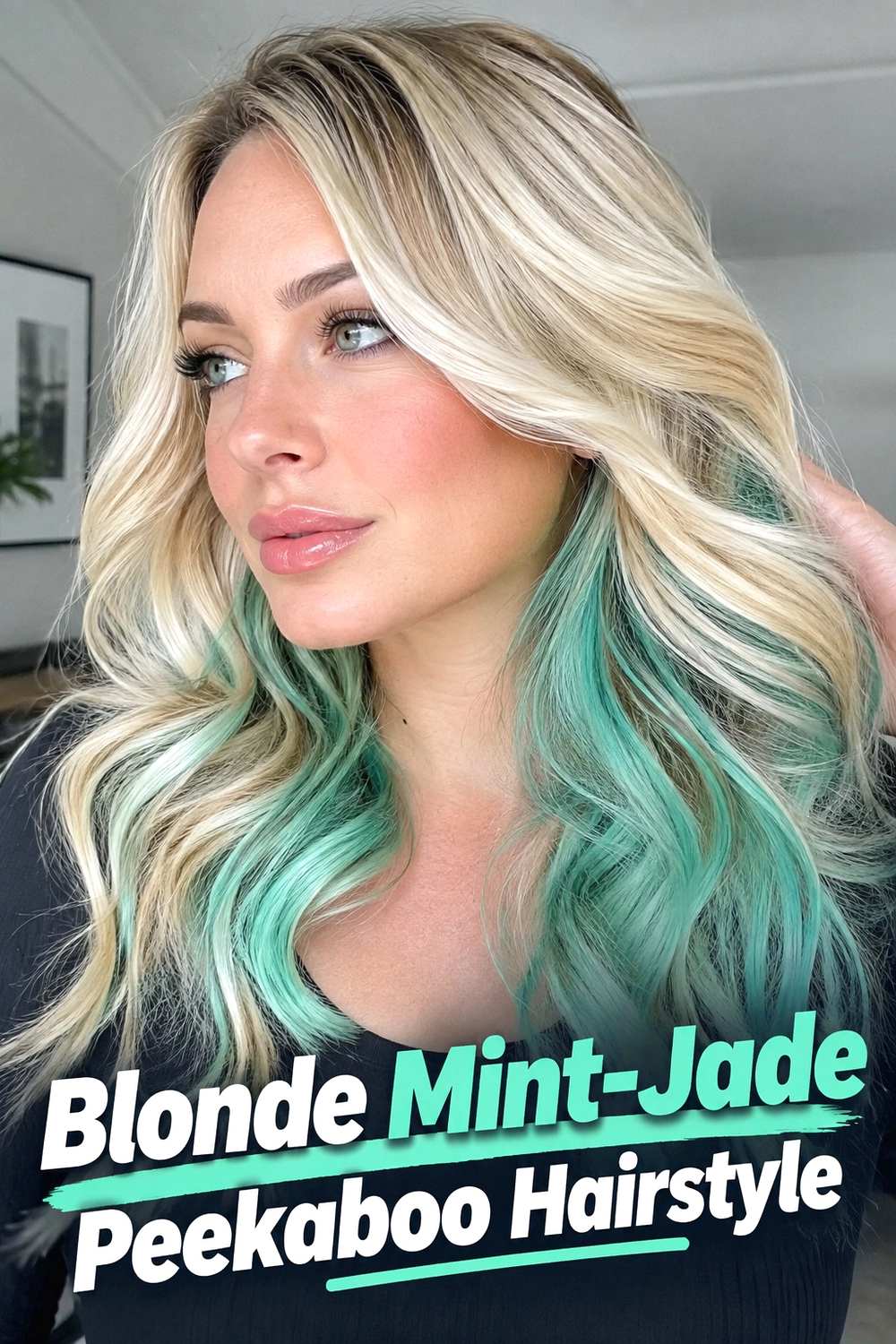 5. Blonde Mint Jade Peekaboo Hairstyle