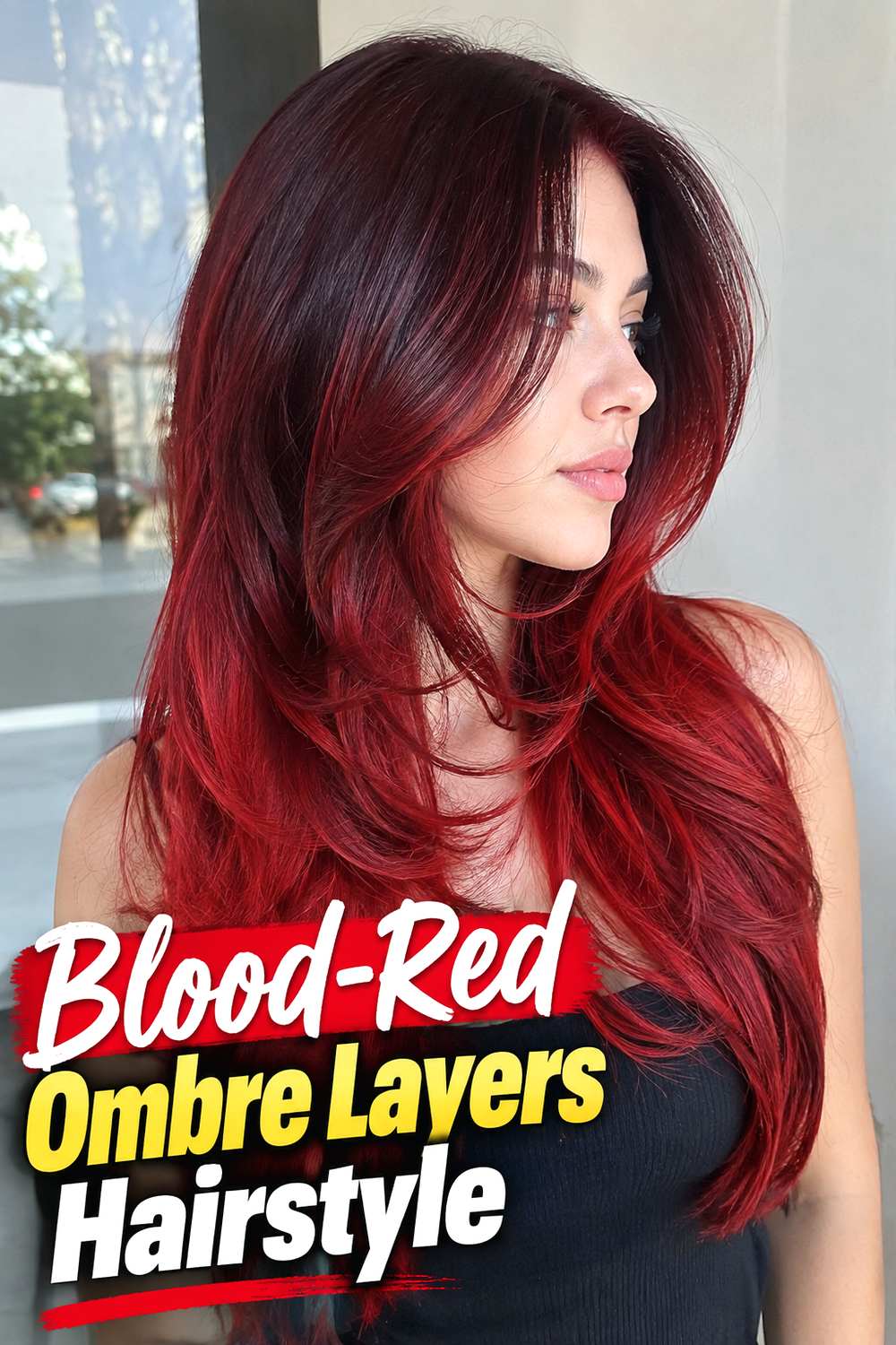 Blood-Red Ombre Layers Hairstyle