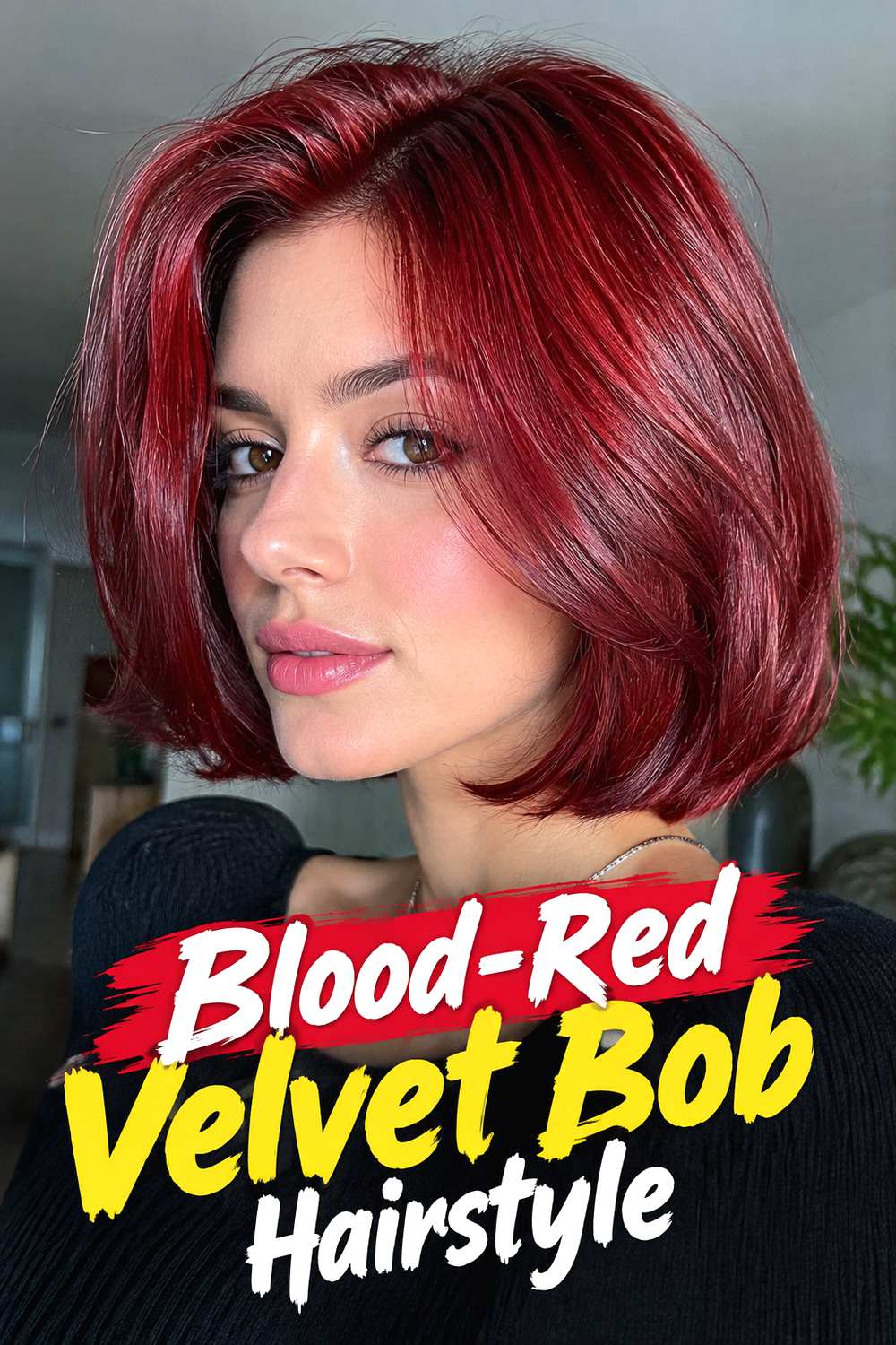 Blood-Red Velvet Bob Hairstyle