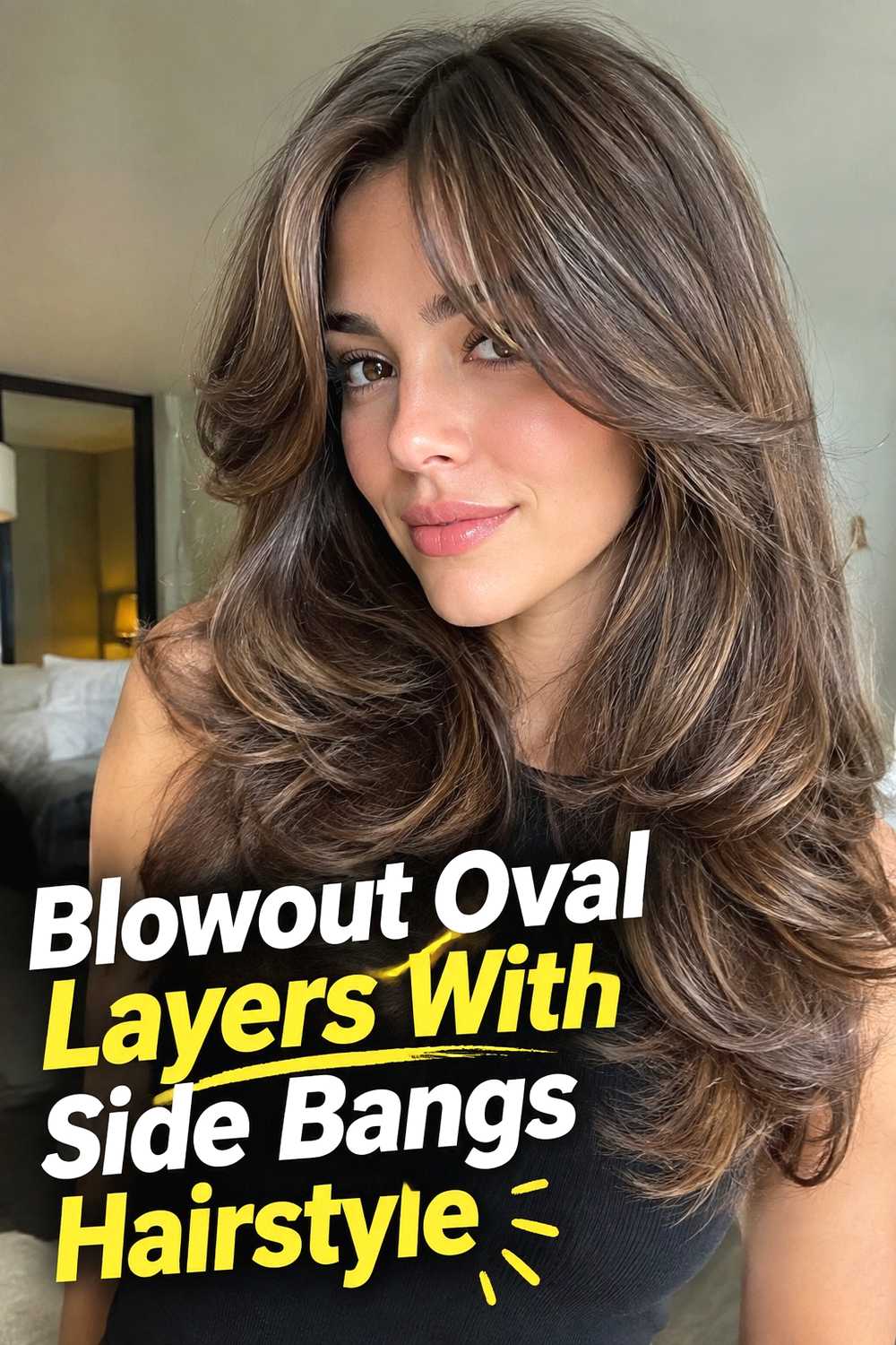 12. Blowout Oval Layers With Side Bangs Hairstyle