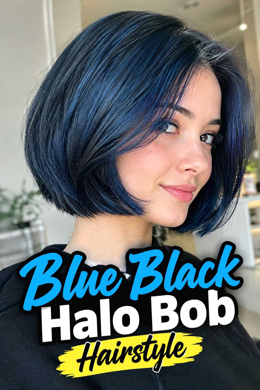 16. Blue Black Halo Bob Hairstyle