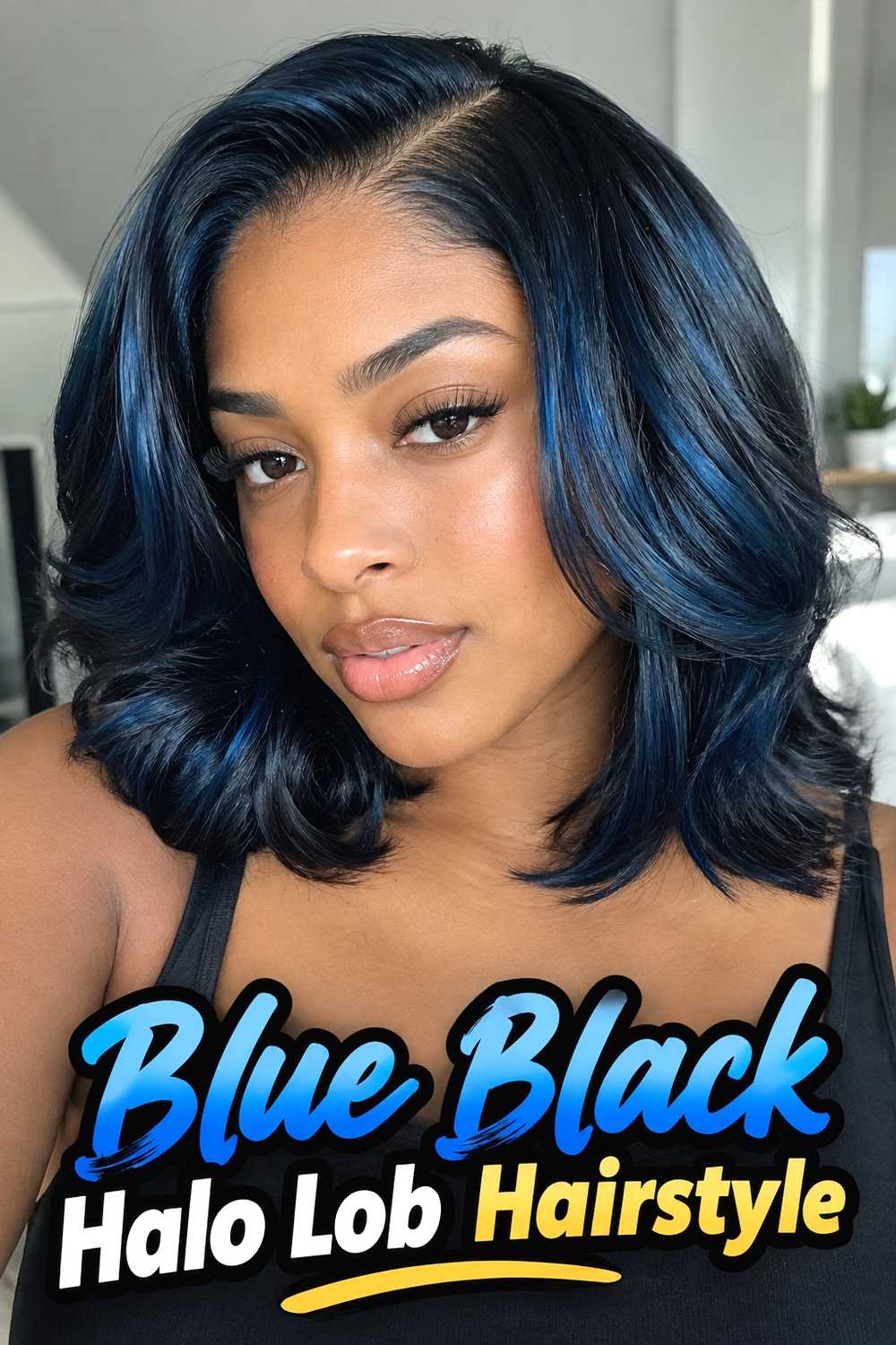 17. Blue Black Halo Lob Hairstyle
