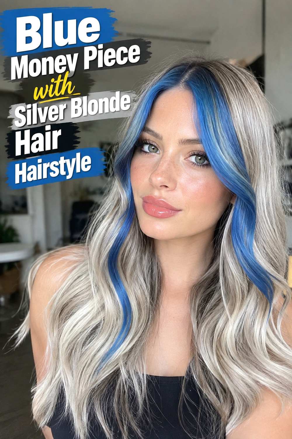 12. Blue Money Piece With Silver Blonde Hair Hairstyle