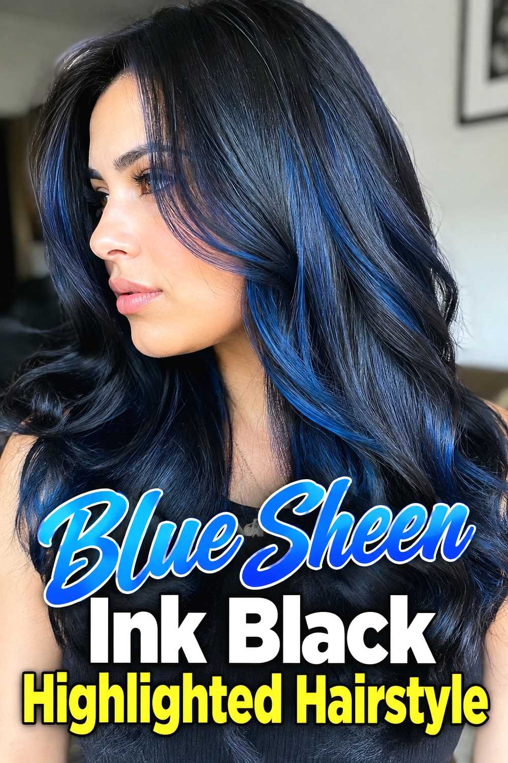 8. Blue Sheen Ink Black Highlighted Hairstyle