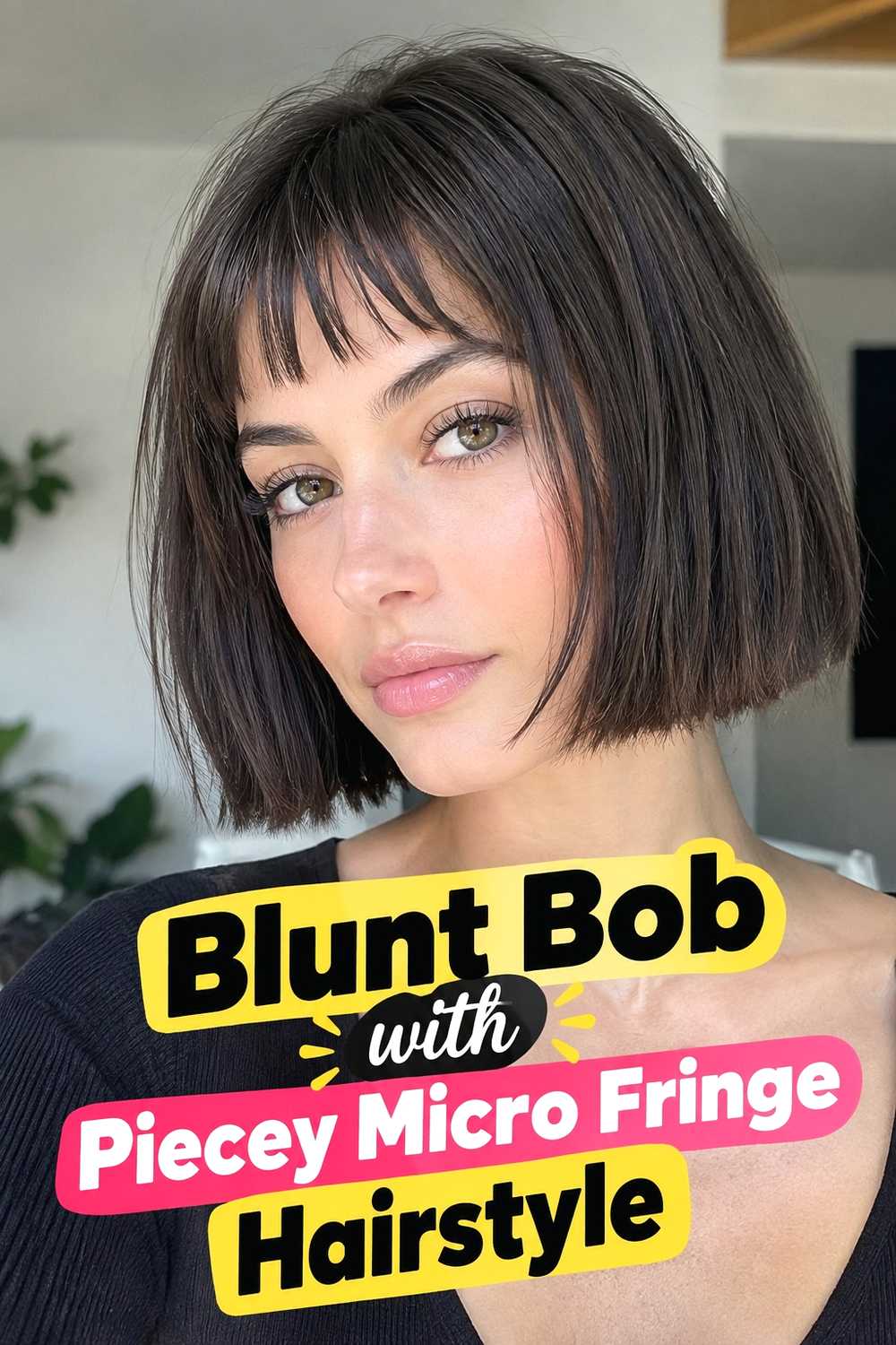 2. Blunt Bob With Piecey Micro Fringe Hairstyle
