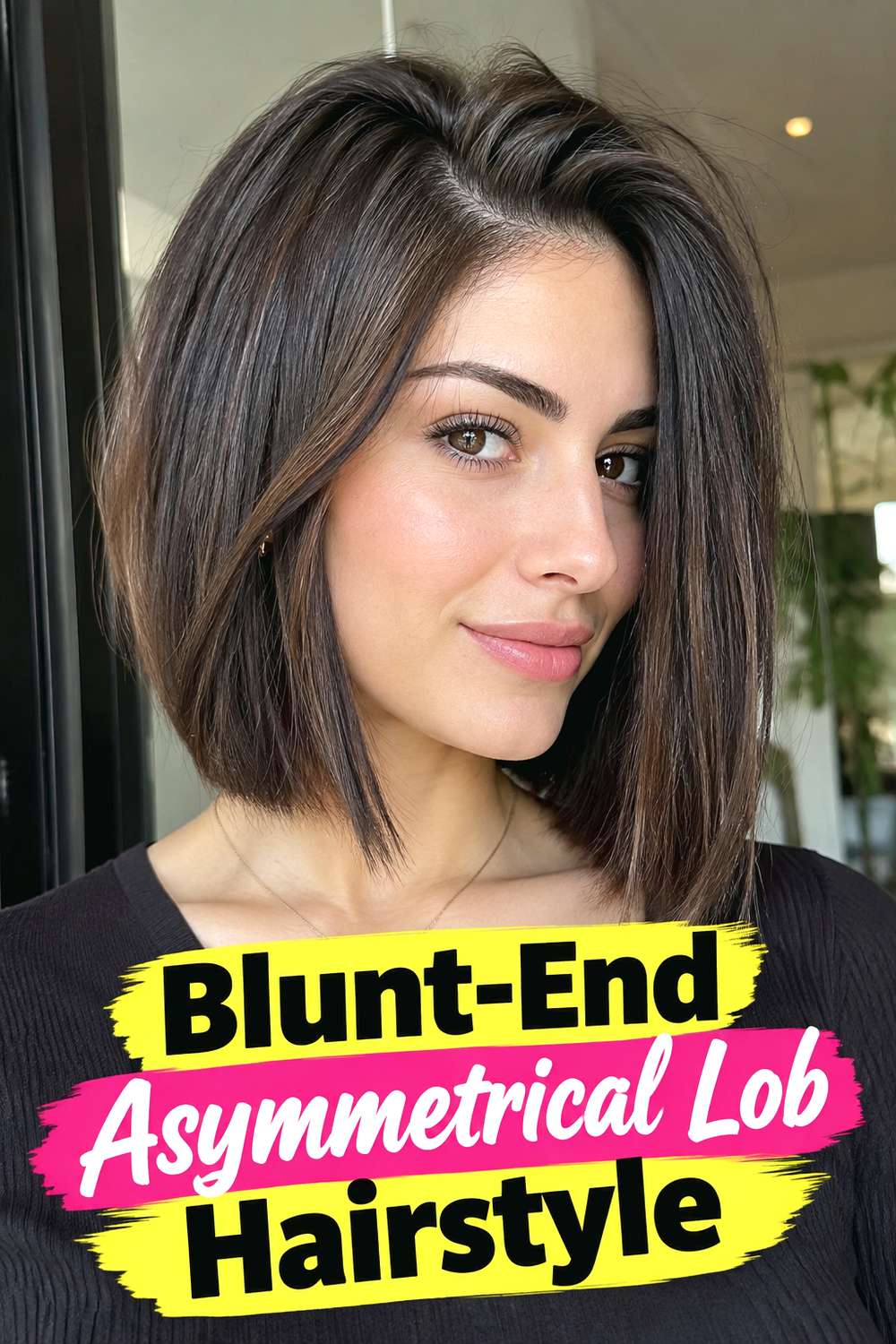 Blunt-End Asymmetrical Lob Hairstyle