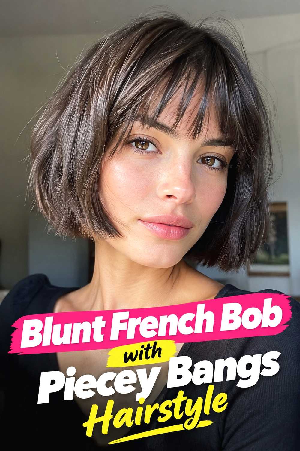5. Blunt French Bob With Piecey Bangs Hairstyle