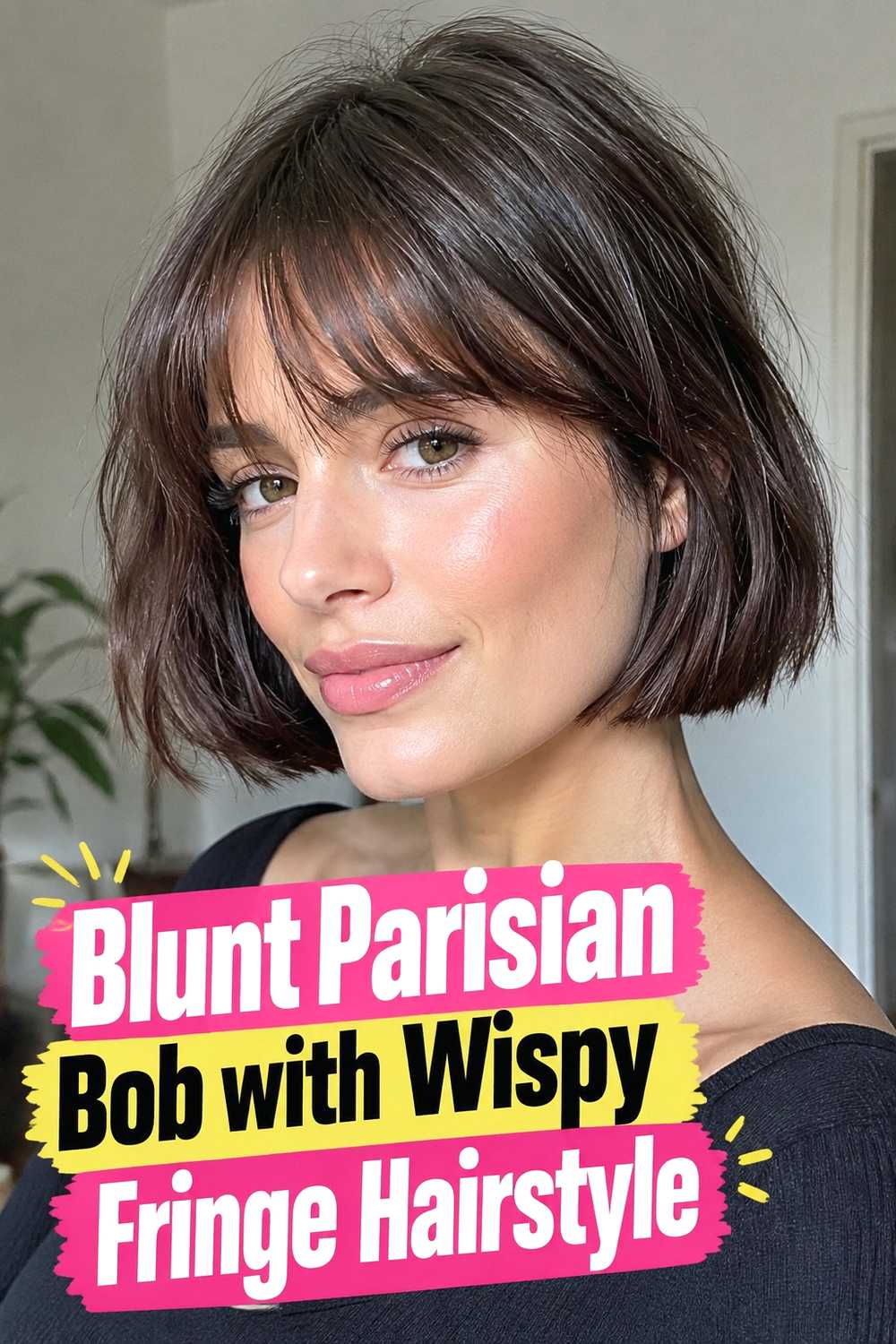 16. Blunt Parisian Bob With Wispy Fringe Hairstyle