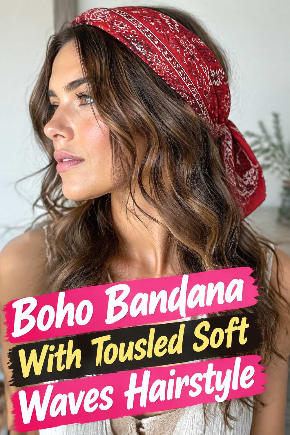 Boho Bandana With Tousled Soft Waves Hairstyle