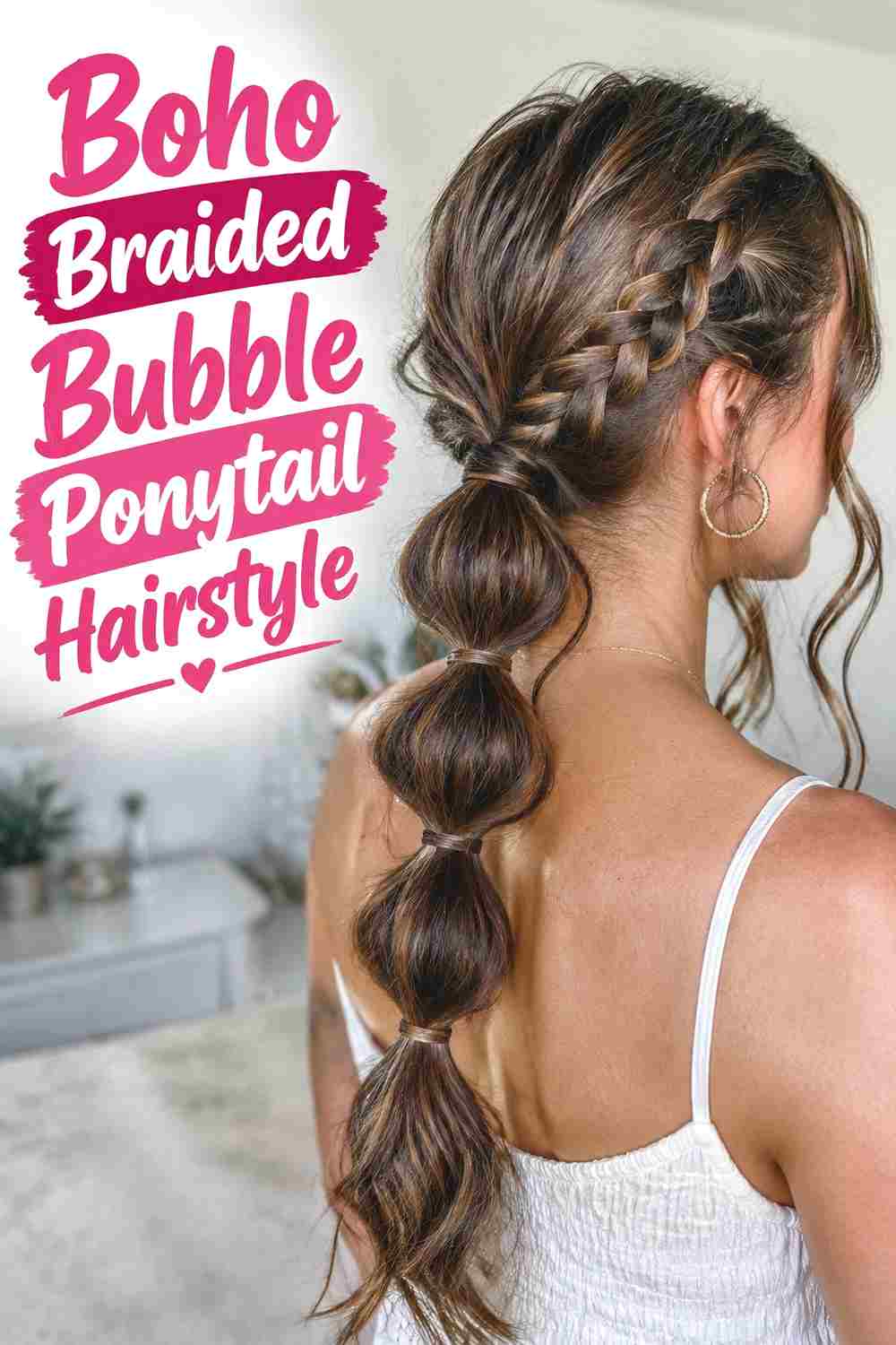 16. Boho Braided Bubble Ponytail Hairstyle