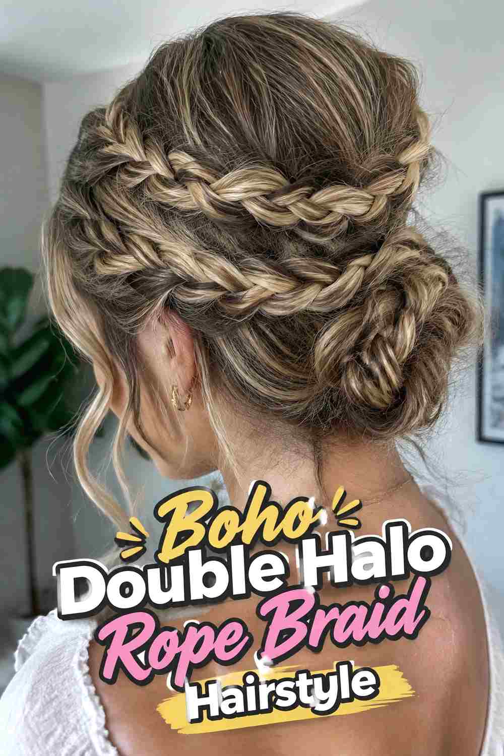 4. Boho Double Halo Rope Braid Hairstyle