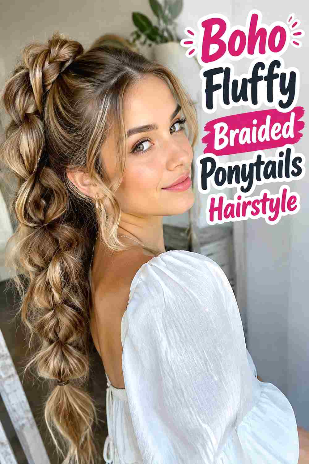 18. Boho Fluffy Braided Ponytails Hairstyle