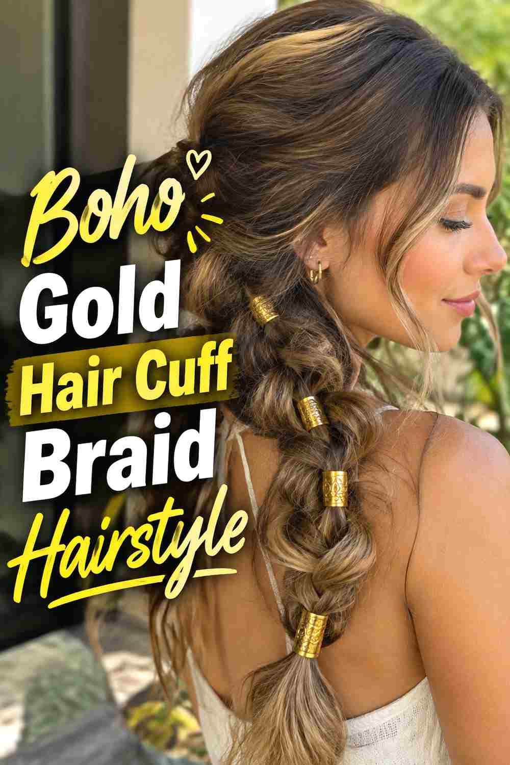 9. Boho Gold Hair Cuff Braid Hairstyle