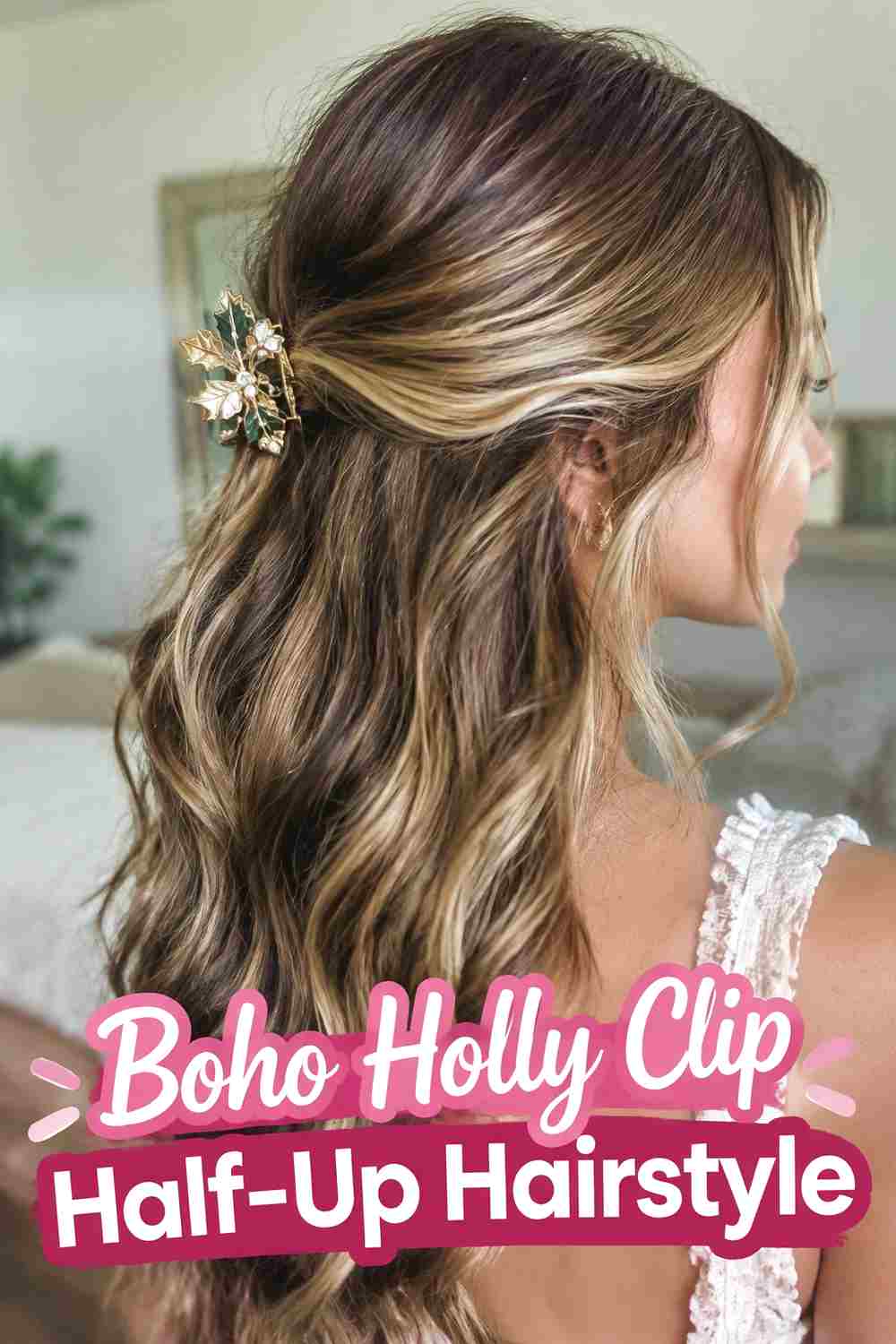 16. Boho Holly Clip Half Up Hairstyle