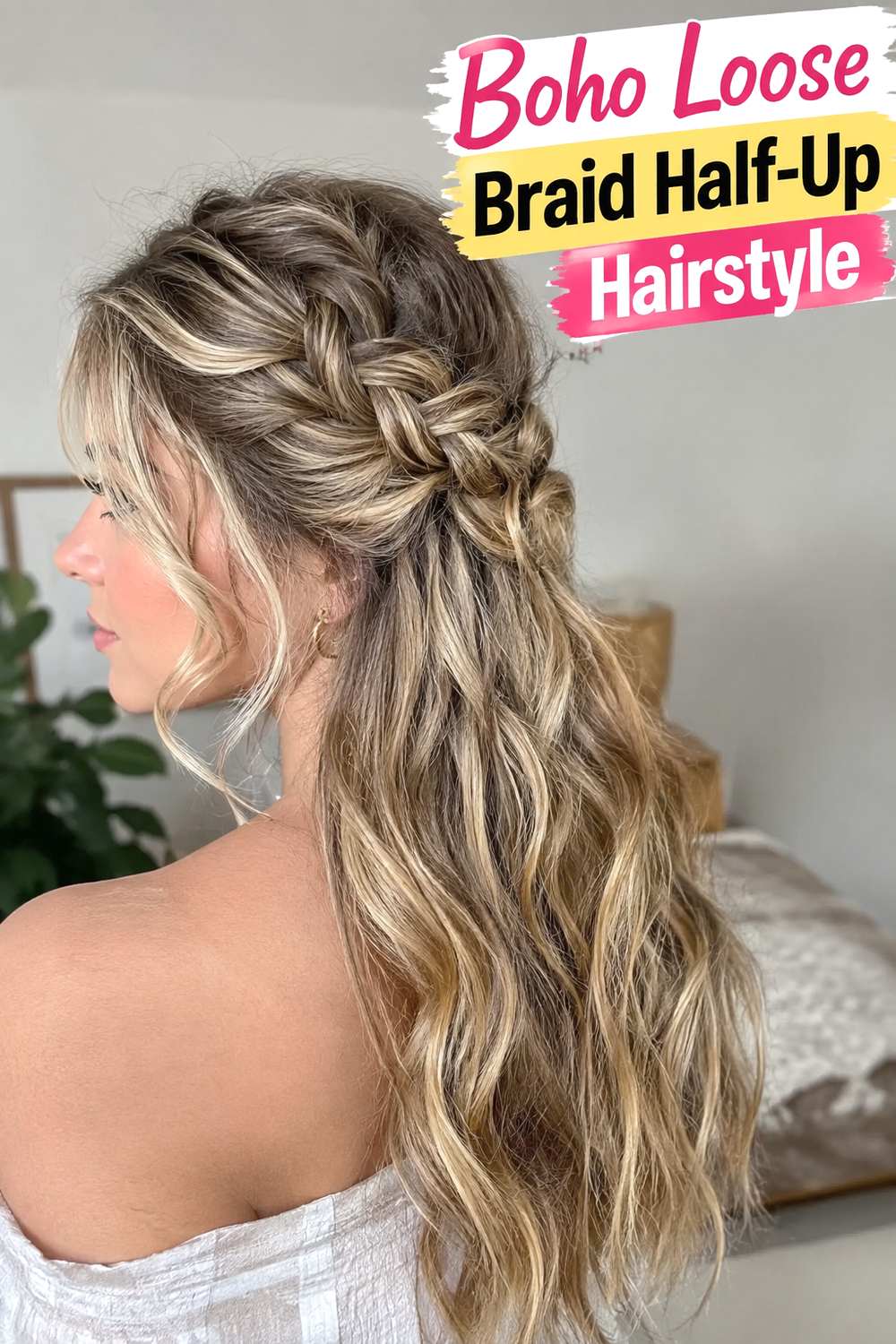 Boho Loose Braid Half-Up Hairstyle