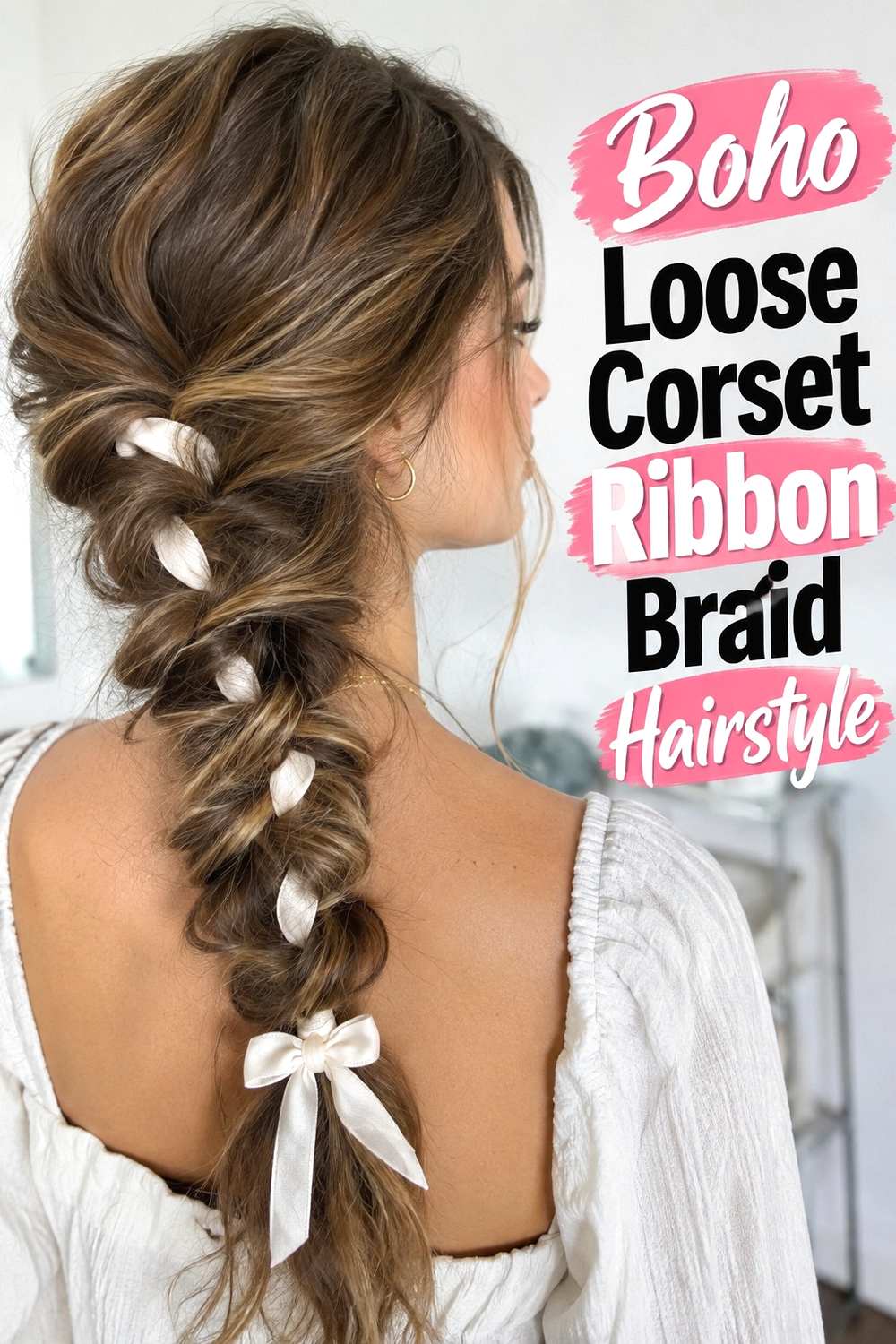 12. Boho Loose Corset Ribbon Braid Hairstyle